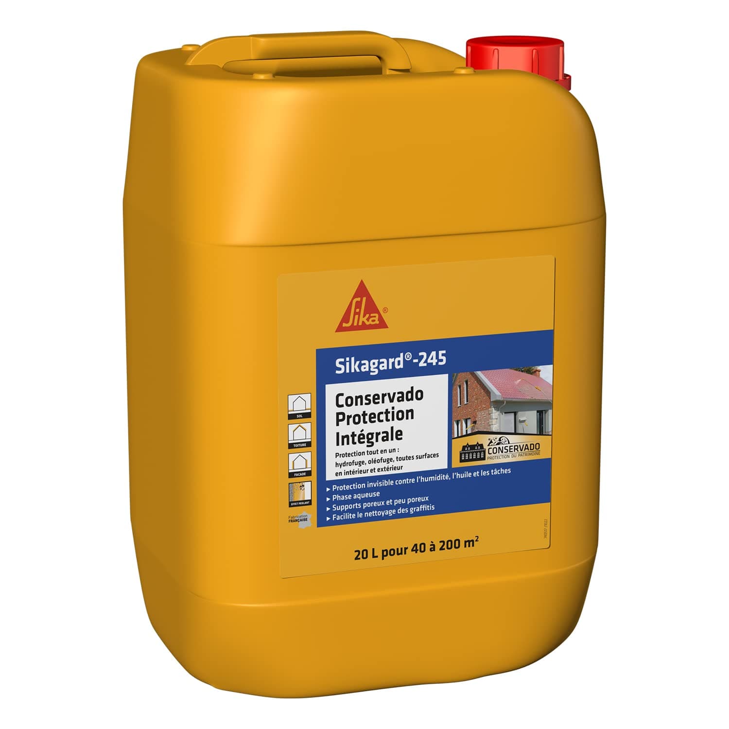 SIKA - Protection hydrofuge tout en 1 - Sikagard-245 Conservado Protection Intégrale - Imperméabilisant & anti-tache - Toute surface, façade, toiture, terrasse, sols - Invisible - 20L = env 40 à 200m²