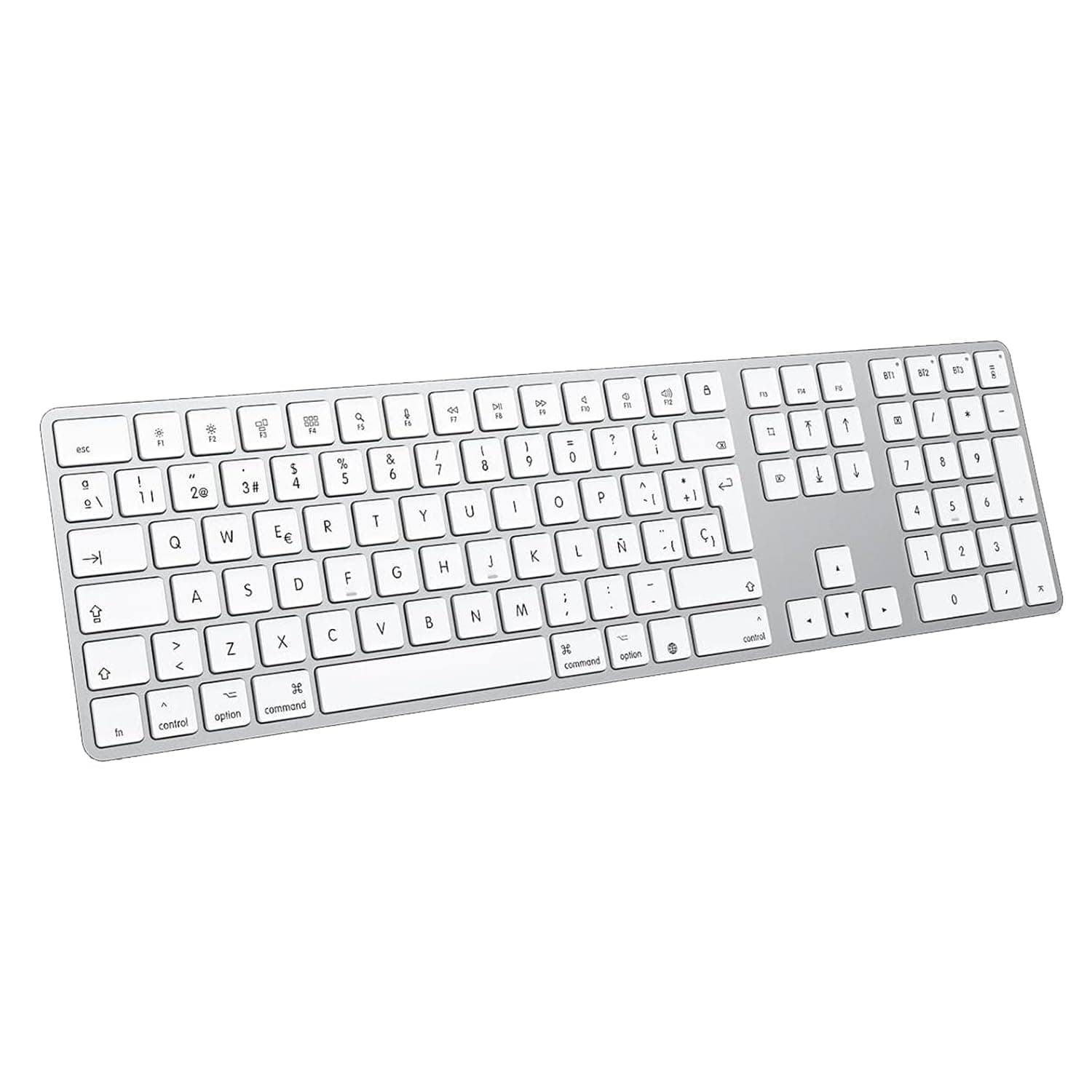 OMOTON Teclado inalámbrico Bluetooth para Mac, Compatible con MacBook Pro/Air, iMac/Mac Mini/Pro, Recargable y con 3 Canales Bluetooth, Distribución en Español (Plata)