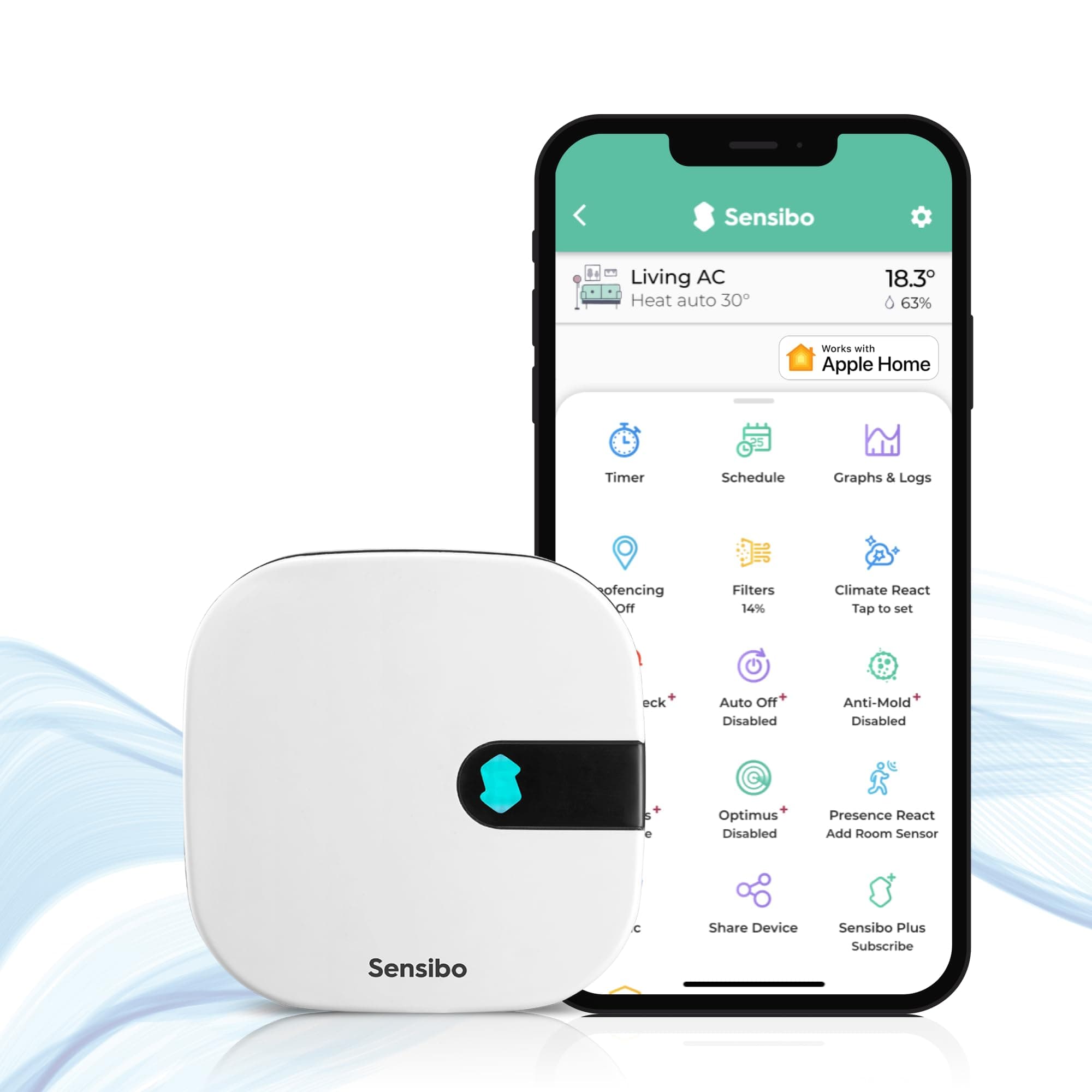 Sensibo Air - Contrôleur intelligent sans fil pour climatiseur. Installation facile. Confort optimal. Application pour contrôle Wifi auto du thermostat. Compatible Google, Alexa, Siri et Apple HomeKit