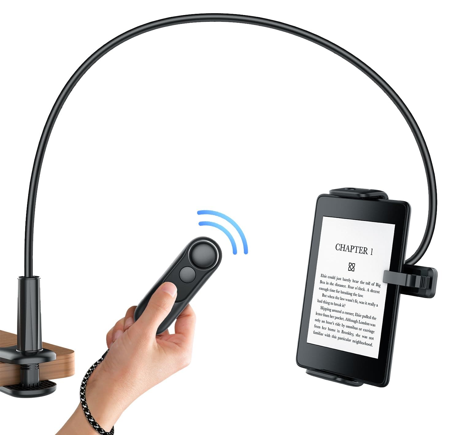 Hogance Support Kindles pour Lire au Lit, Comprend un RF Télécommande Tourneur de Page(HKRC004,Noir), Support pour Tablettes et Tourneur de Pages, Accessoires pour la Kindles, Cadeau pour les Lecteurs