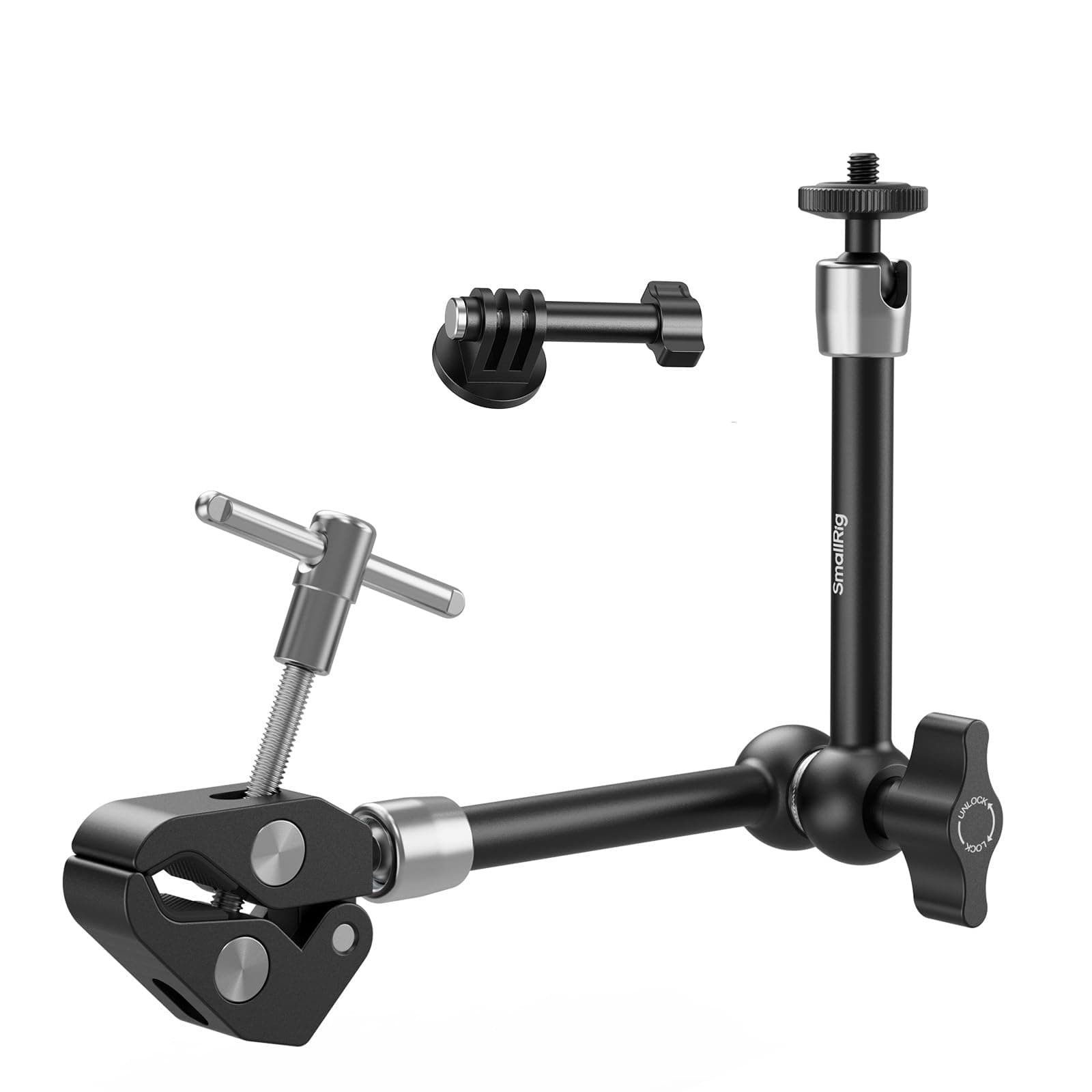 SMALLRIG Magic Arm mit Super Clamp für Action-Kameras, Kamera-Klemmhalterung für GoPro Hero 13/12/11, für DJI Osmo 360/Nano/Action 6/5 Pro/4/3, für Insta360 Ace Pro 2, mit 1/4"-Schraube – 5605