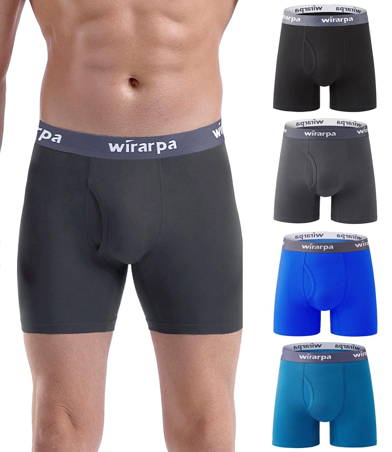 wirarpa Calzoncillos Hombre Boxer Algodon Ropa Interior Cómoda para Hombres Sin Etiquetas Abrir La Mosca Pack de 4