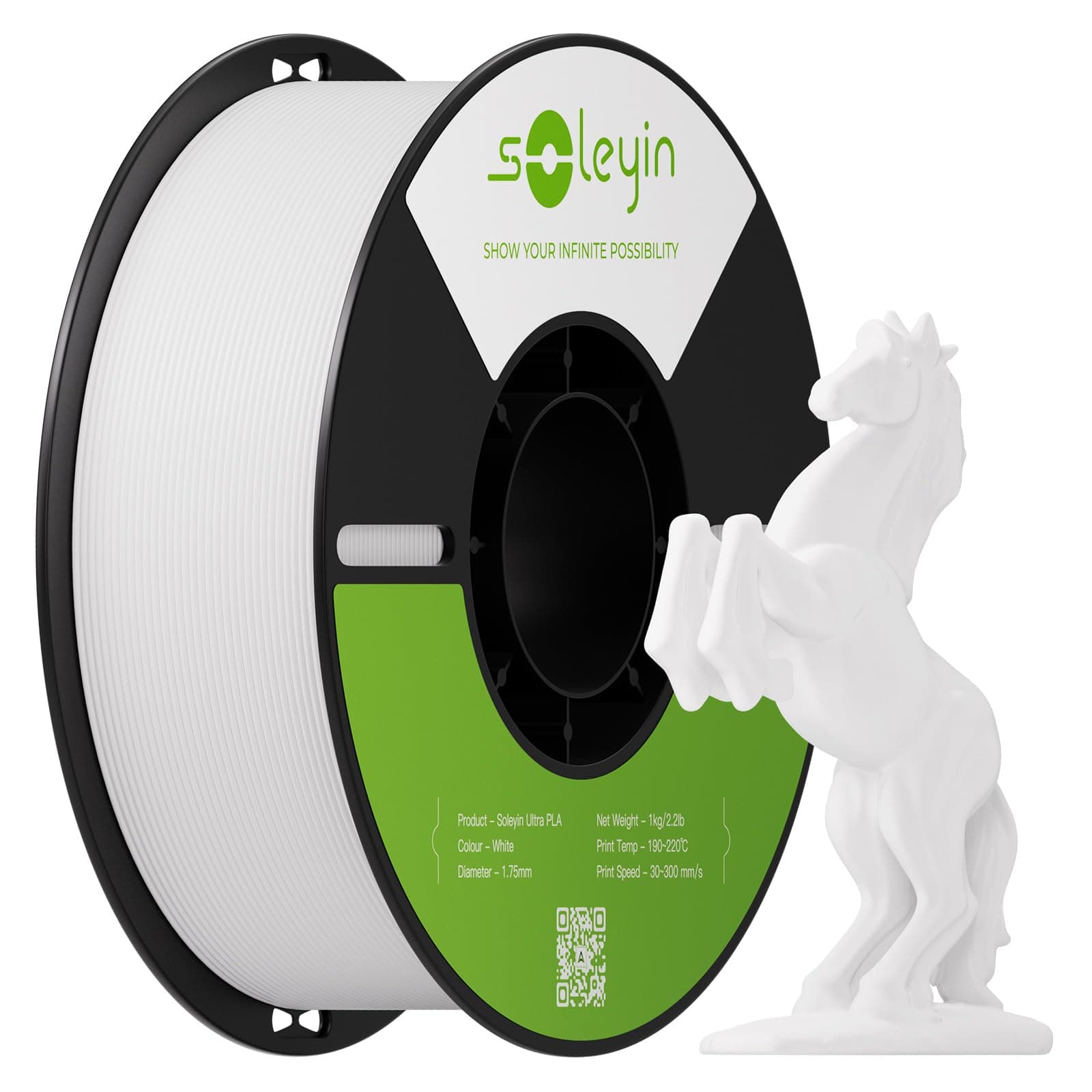 SOLEYIN Ultra PLA Filamento 1.75mm Blanco, Filamento para Impresora 3D 1kg 30-300mm/s, para la mayoría de impresoras 3D Creality Ender-3 K1 K1C K2 plus Hi