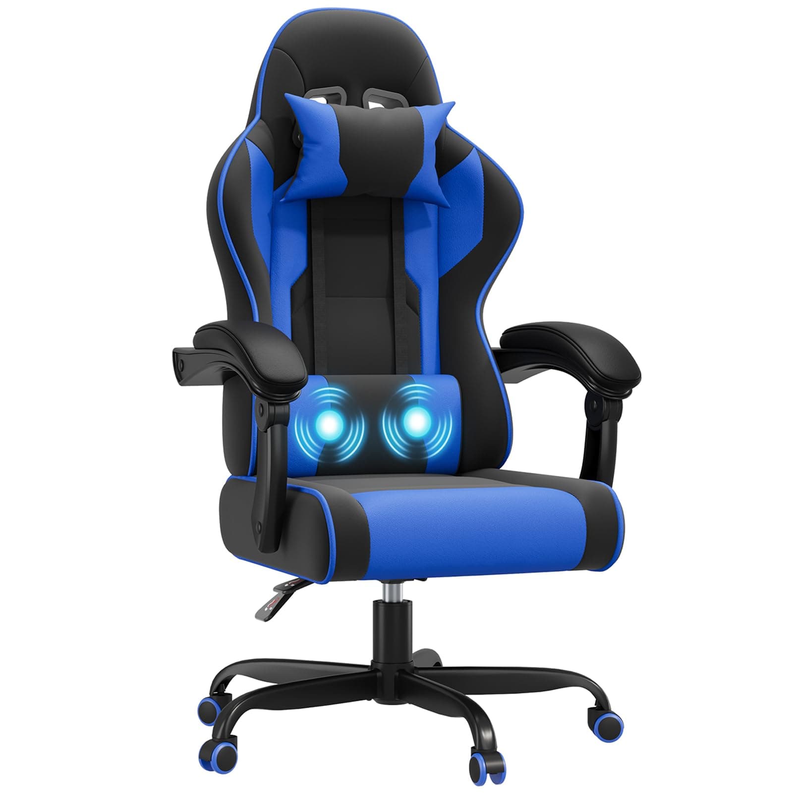 JUMMICO JETSTREAM Poltrona Gaming Ergonomica Con Poggiapiedi, Poggiatesta, Massaggio E Sollevamento Pneumatico, 150 Kg, Blu
