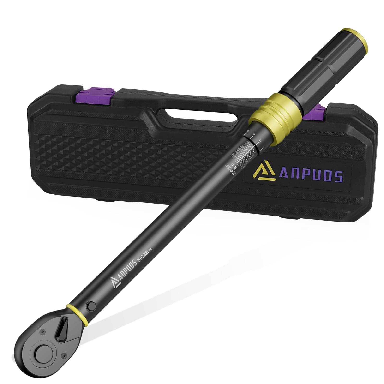 ANPUDS Llave Dinamométrica 1/2", 20-220 NM, Precisión ±3%, Cabezal Reversible de 72T Llave Dinamométrica para Coche, Camión, Moto