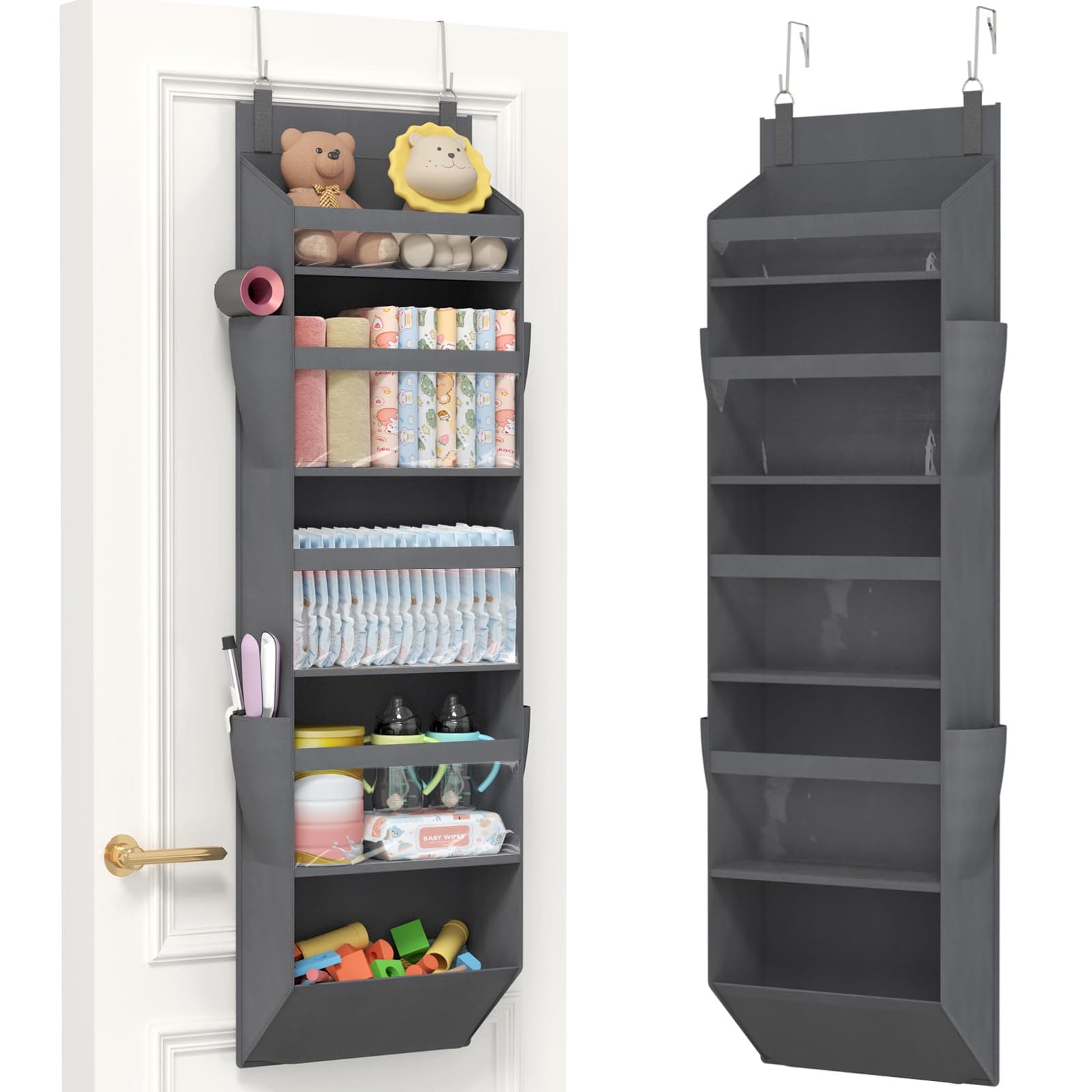 Lifewit Türorganizer Hängeorganizer, 5 Regal klar Fenster hängende Lagerung mit 4 Seitentaschen, Tür Organizer, Hängeaufbewahrung Benutzt für Bad, Schlafzimmer, Wohnheim, Grau,140 cm(H), 1 Pack