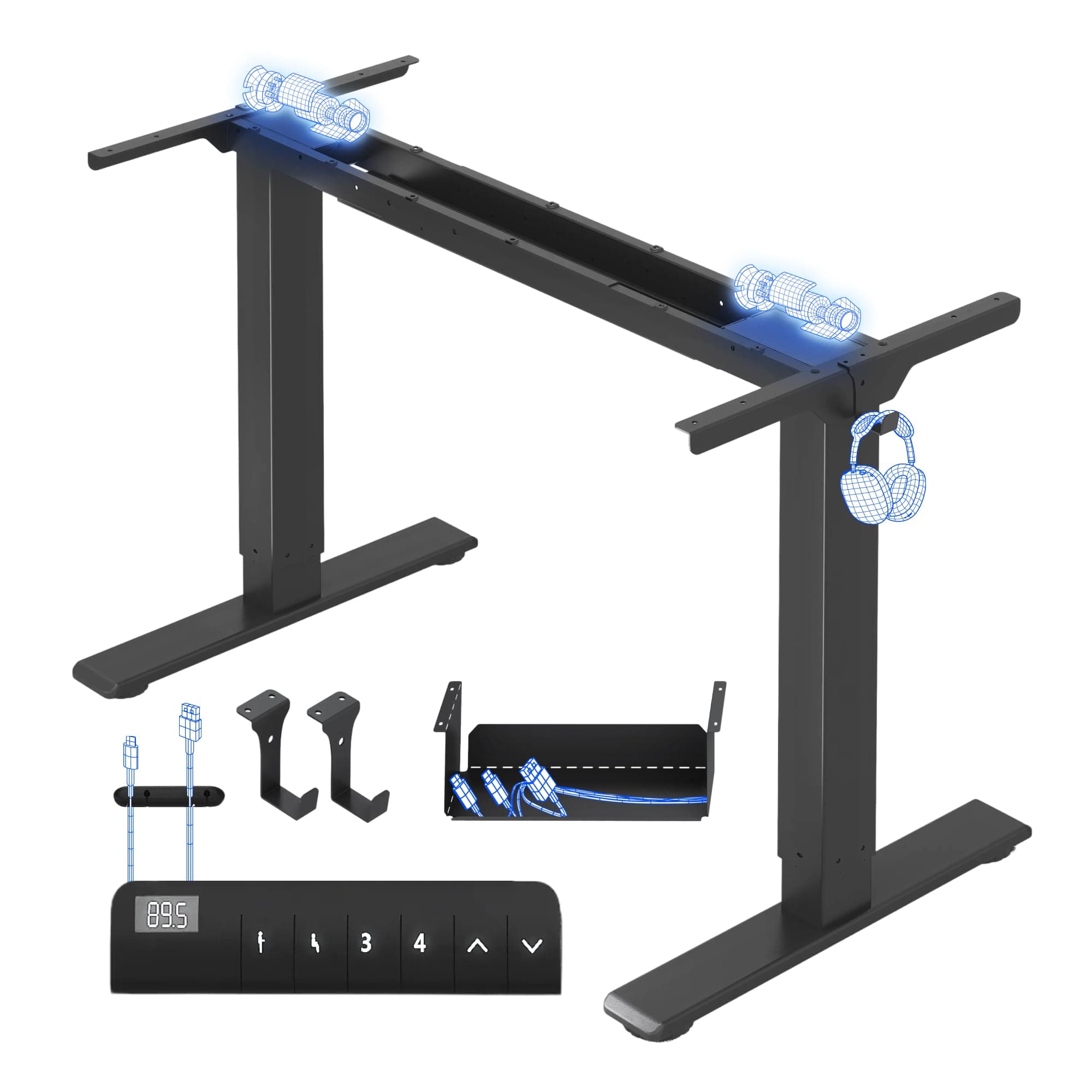 FLEXISPOT Höhenverstellbarer Schreibtisch Gestell, Elektrisch Tischbeine mit 2 Motoren & LED-Höhenanzeige & 4 Speicherfunktionen, inkl. 2 Haken & Kabelmanagement, Schwarz