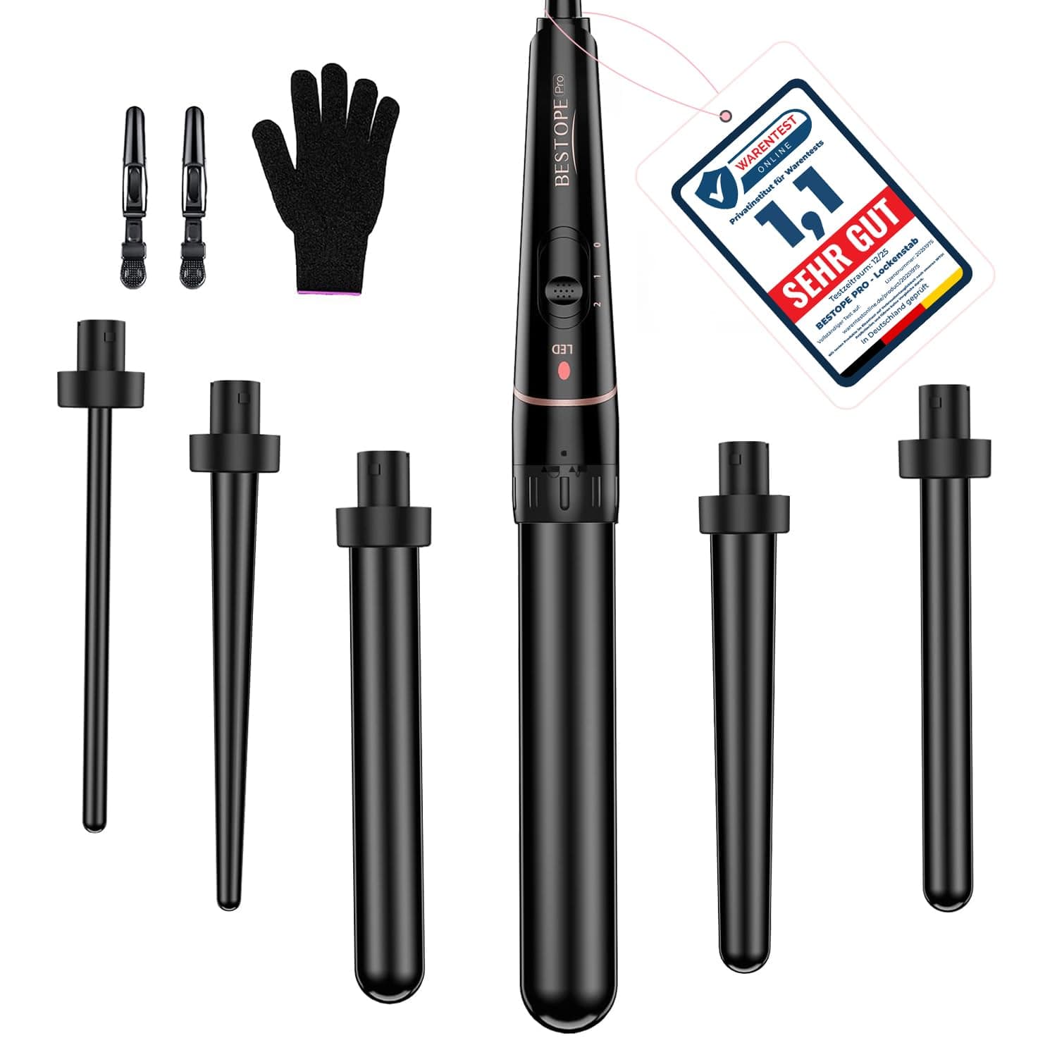 Set Ferro per Capelli, BESTOPE PRO 6 in 1 Cono per Capelli (10-32mm), Riscaldamento Rapido (30s), 2 Temperature per Tutti i Capelli, Spegnimento Automatico 60min