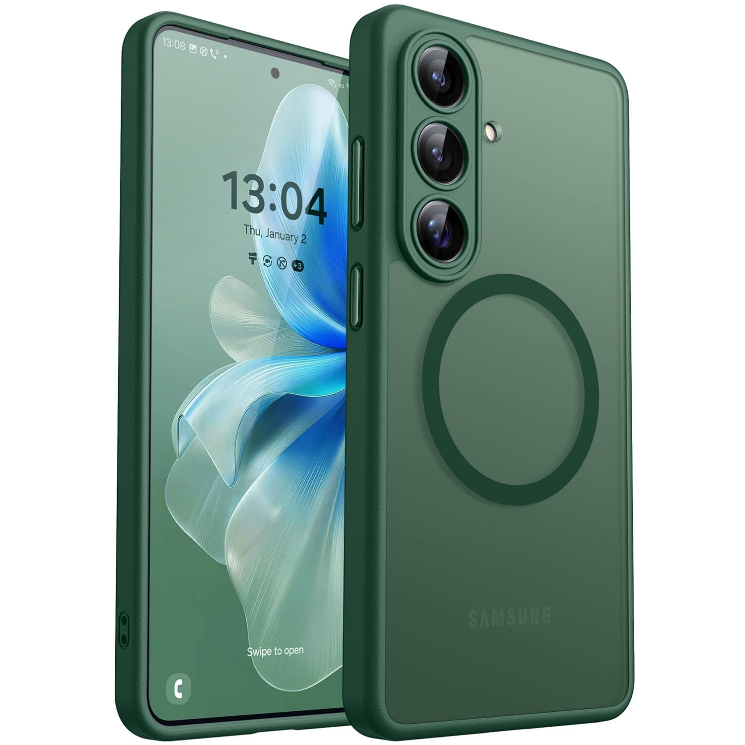 CANSHN Magnetica Cover per Samsung Galaxy S26 (6.3 Pollici), [Protezione Completa Della Fotocamera] Custodia Traslucida Opaca Protettiva Sottile Antiurto,Verde Profondo