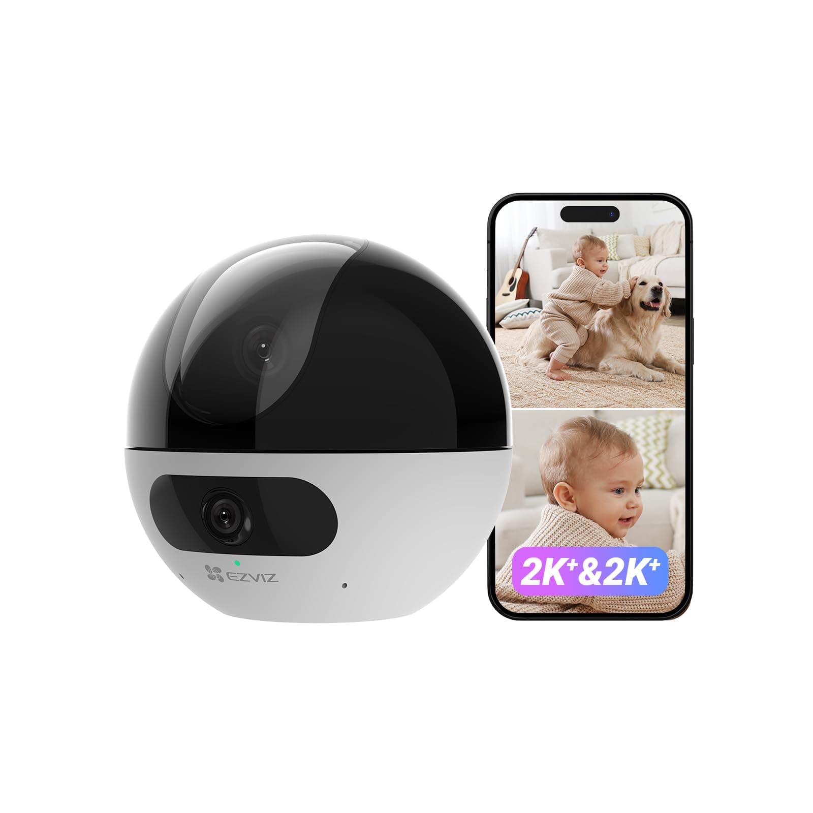 EZVIZ C7 Telecamera Wi-Fi Interno 4MP con Doppia Lente, Videocamera Sorveglianza Interno a 360°, Rilevamento di Persone/Animali, Audio Bidirezionale, Visione Notturna, Modalità Pattugliamento/Privacy