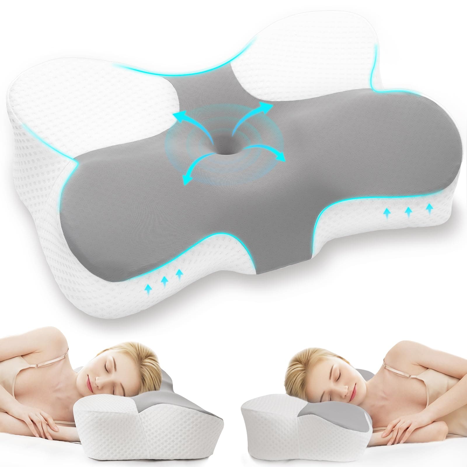 Z-hom Almohada Cervicales y Cuello, Cómoda y Ergonómica, Almohada Ergonómica para Dormir de Lado, Boca Arriba y Boca Abajo, 60x36x13/8cm