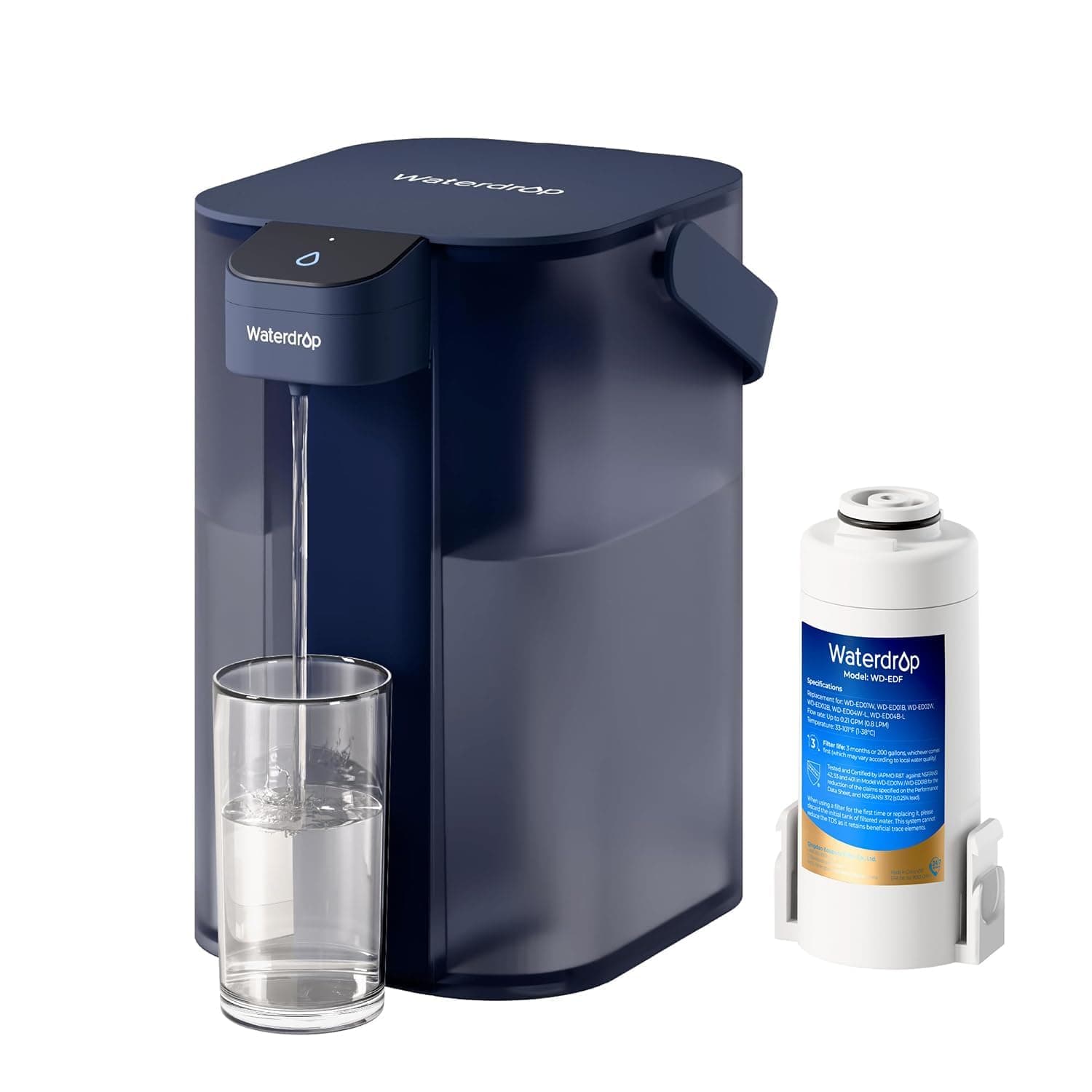 Waterdrop Sofortiger Elektrischer Wasserfilter Kanne, 3.5L 3 Monate Wasserfilter Outdoor Trinkwasser System, Reduziert Chlor, Blei, Quecksilber, PFAS, PFOA/PFOS, Blau (Reduziert TDS Nicht)