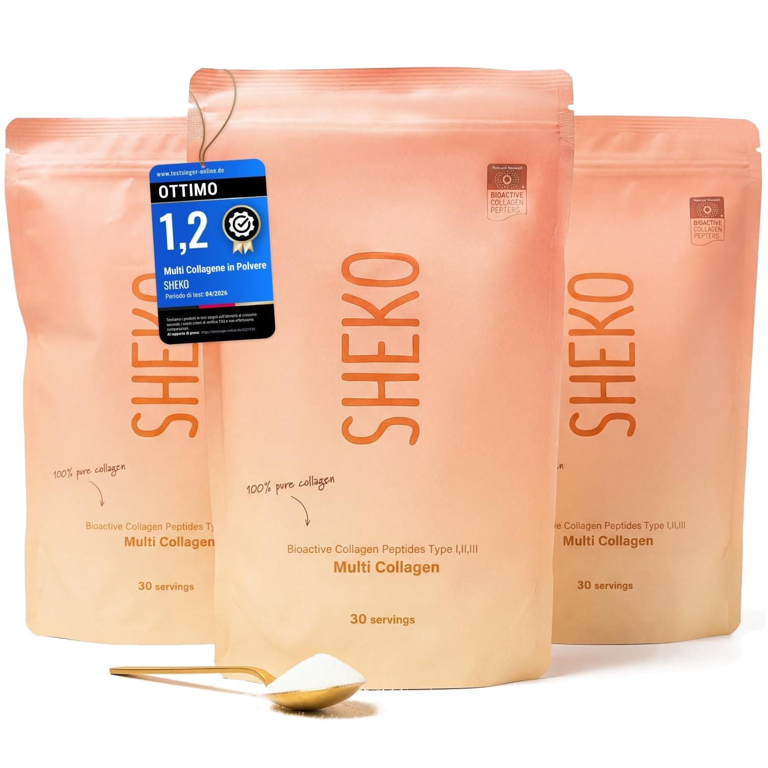 SHEKO Collagene Idrolizzato in Polvere – Bovino Tipo 1, 2 e 3 – 3x 450 g | Peptidi di collagene bovino · Gusto neutro e alta solubilità · Senza additivi ne lattosio · 3x 450 g · Made in Germany