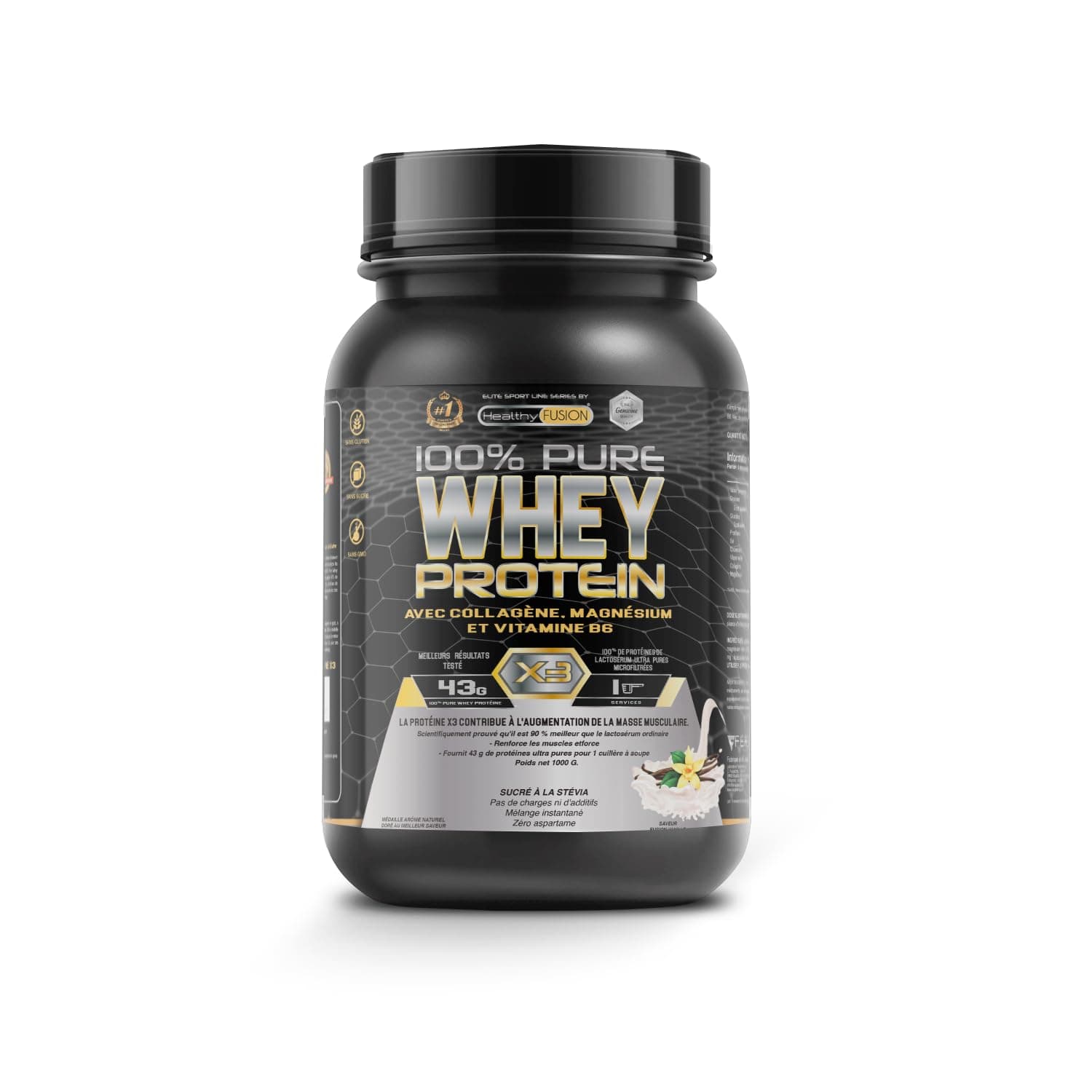 Healthy Fusion Whey Protein | 43 g/dose Protéine Whey Pure avec Collagène, Magnésium et Vitamine B6 | Augmente la masse musculaire, améliore l’entraînement et renforce les articulations | Vanille 1kg