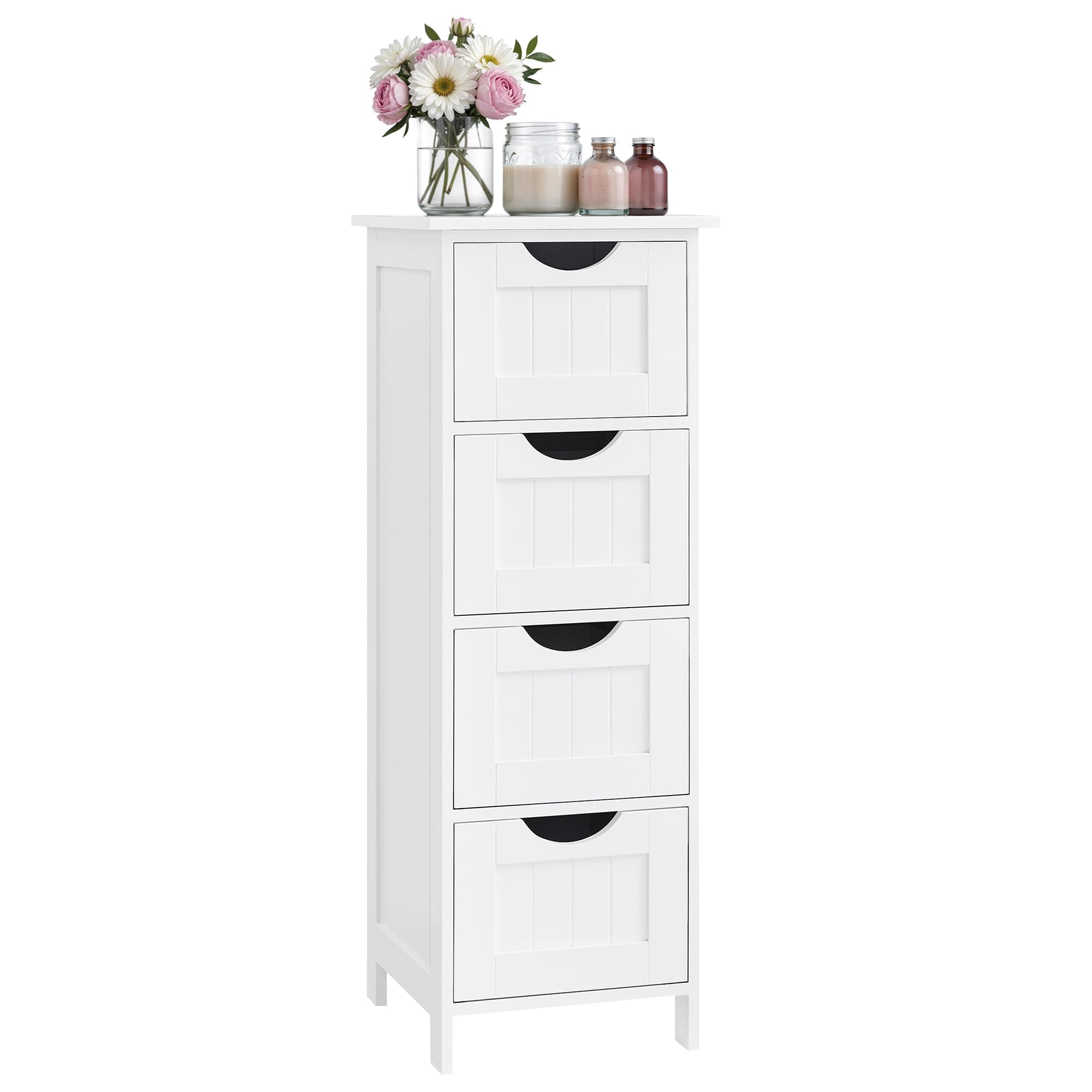 VASAGLE Mobile da Bagno, Cassettiera, Armadio Autoportante, con 4 Cassetti, 30 x 30 x 82 cm, per Bagno, Soggiorno, Sala da Pranzo, Cucina, Stile Moderno, Bianco LHC40W