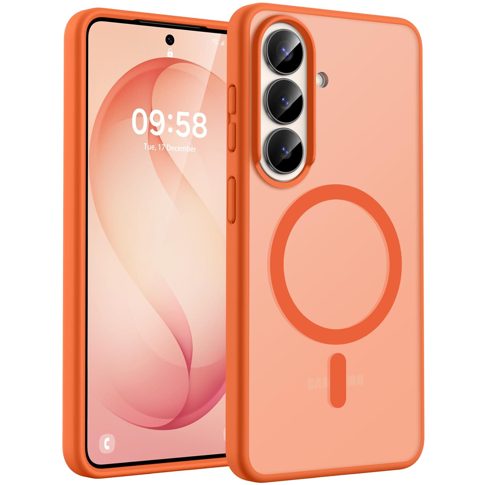 TOCOL Coque Magnétique pour Samsung Galaxy S26 6,3 Pouces, Compatible avec MagSafe, Anneau Magnétique Intégré, Coque Mat Translucide Fine Antichoc, Orange