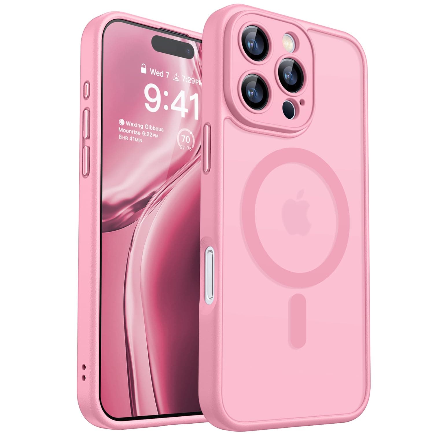 CANSHN Cover Magnetica per iPhone 16 Pro(6,3 Pollici), Compatibile con MagSafe, [Protezione Completa Della Fotocamera], Custodia Traslucida Opaca Protettiva Sottile Antiurto, Rosa