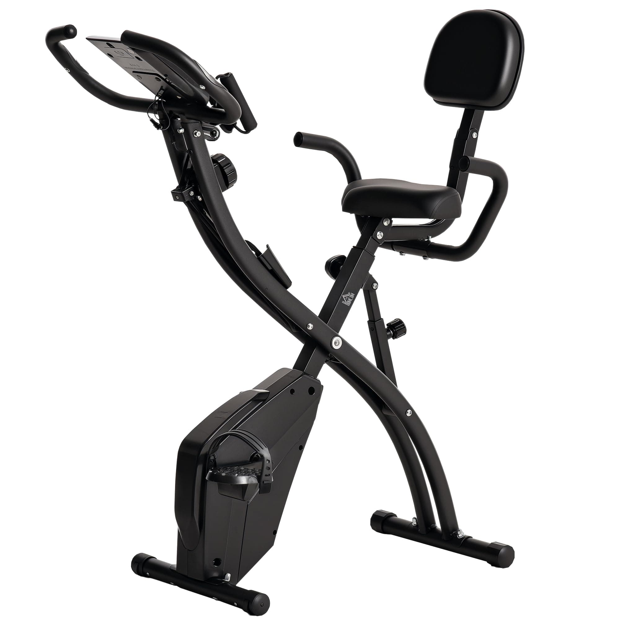 HOMCOM Vélo d'Appartement Pliable 4-en-1 - Ergomètre Magnétique Silencieux avec Cordes de Résistance - Sport Maison et Cardio-training avec Roulettes, Selle Confort et LCD (Max 120kg)