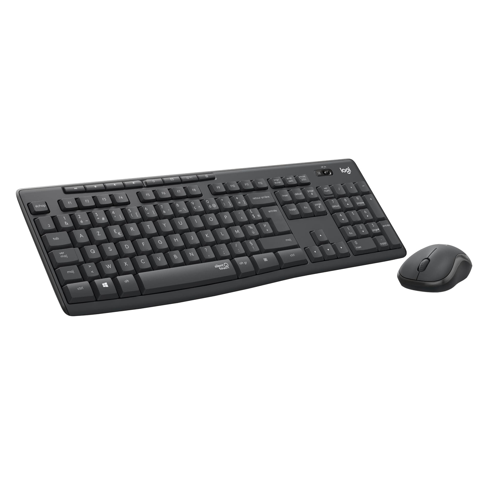 Logitech MK295 ensemble souris clavier sans fil – SilentTouch, pavé numérique, boutons raccourci, optique, récepteur USB nano, souris sans fil zéro latence, -90 % de bruit, Clavier Belge AZERTZ - Gris