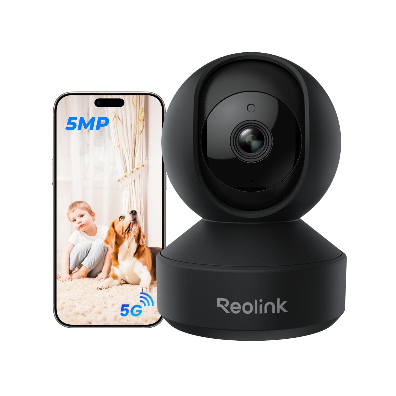 Reolink 3K Überwachungskamera Innen WLAN Schwenkbar, Home und Baby Monitor, Personen-/Haustier-/Baby-Schreierkennung, Auto-Tracking, 2,4/5GHz WiFi IP Kamera Indoor, 5MP IR-Nachtsicht, E1 Pro Schwarz