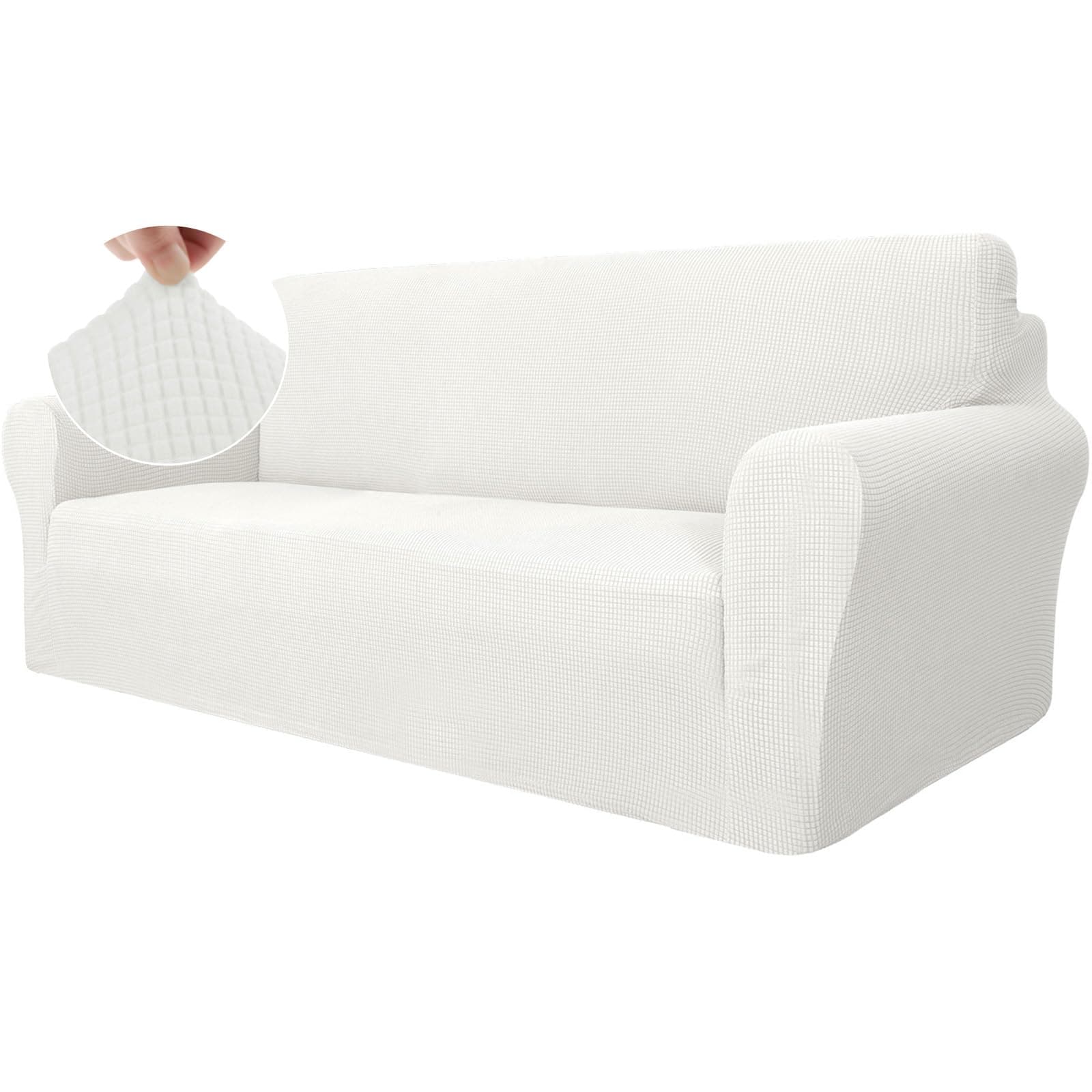 Ystyle Funda Sofa 3 Plazas, Ajustables Fundas Sofa Elasticas, Protector Sofa Gatos Arañazo y Perros Mascotas, Funda de Sofá con Reposabrazos Antideslizante Antimanchas Lavable, Blanco