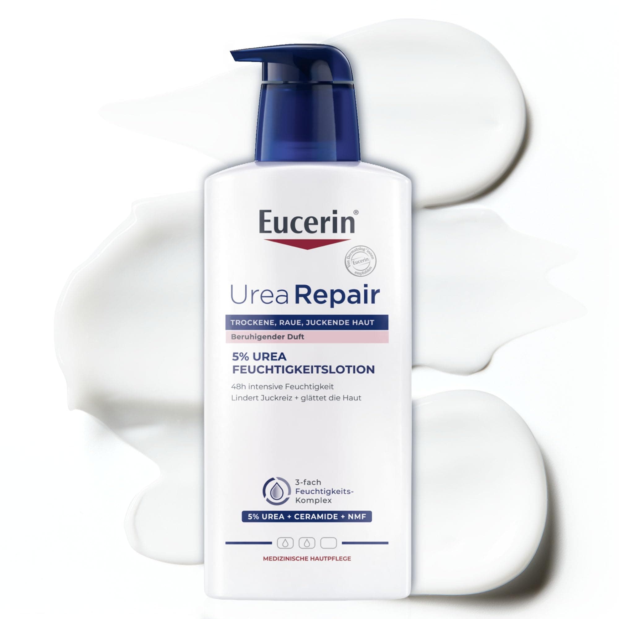 Eucerin UreaRepair 5% Urea Feuchtigkeitslotion mit beruhigendem Duft 400 ml, Körpercreme für trockene Haut spendet 48 Stunden Feuchtigkeit, parfümierte Hautpflege mit Urea und pflegenden Ceramiden