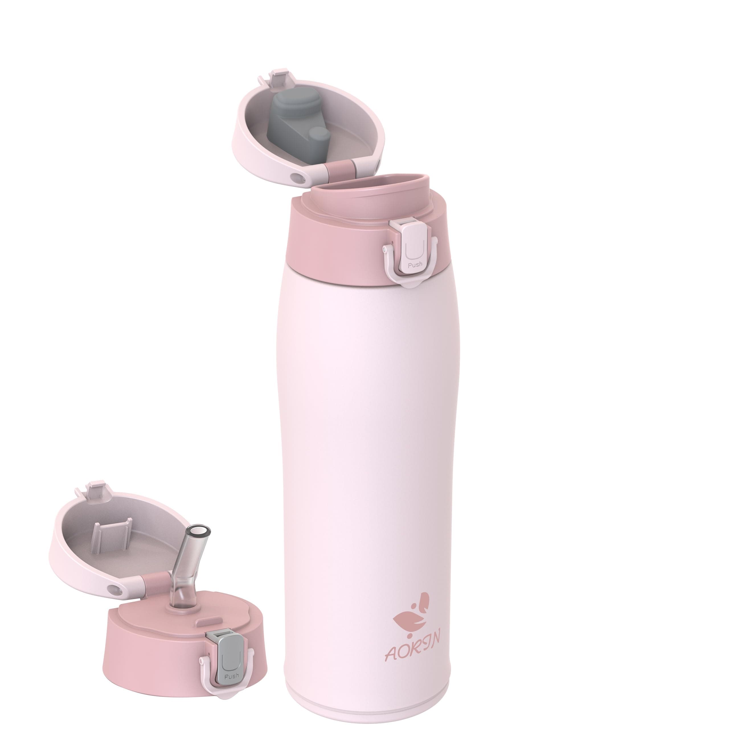 AORIN Borraccia Termica, Borraccia in Acciaio Inox 18/8, 750ml Borraccia Bambini, Bottiglia Termica Senza BPA e Perdite, Thermos per Sport, Outdoor e Pendolarismo con 2 Coperchi