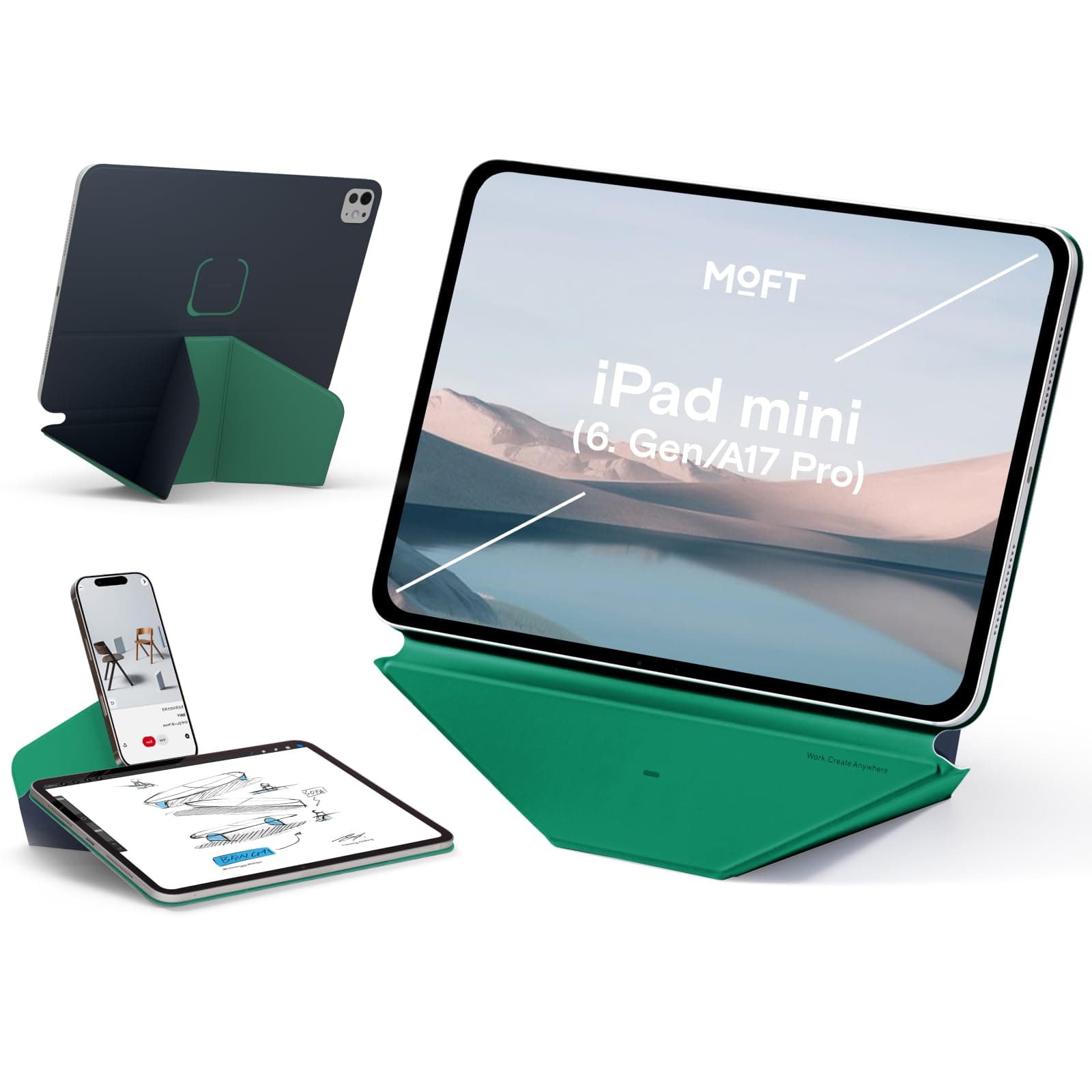 MOFT Dynamic Folio Hülle für iPad mini 2021 (6.Gen) & iPad mini 2024 (A17 Pro), Schlanke Magnetische Tablet Hülle mit Ständer und über 20 Betrachtungswinkeln, Auto Wake/Sleep-Funktion- Navy Blue