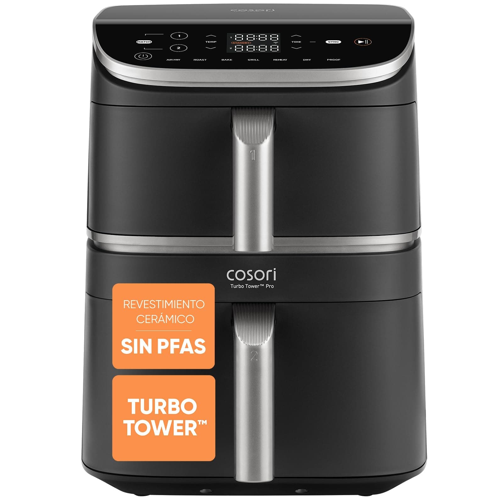 Cosori Freidora de Aire 10,8 L Turbo Tower Pro, Doble Cesta Vertical | Revestimiento Cerámico sin PFAS, Tecnología Dual Blaze™&Turbo Blaze™, 55% Más Rápido, 68% Menos Energía, 7 Funciones, 2630W
