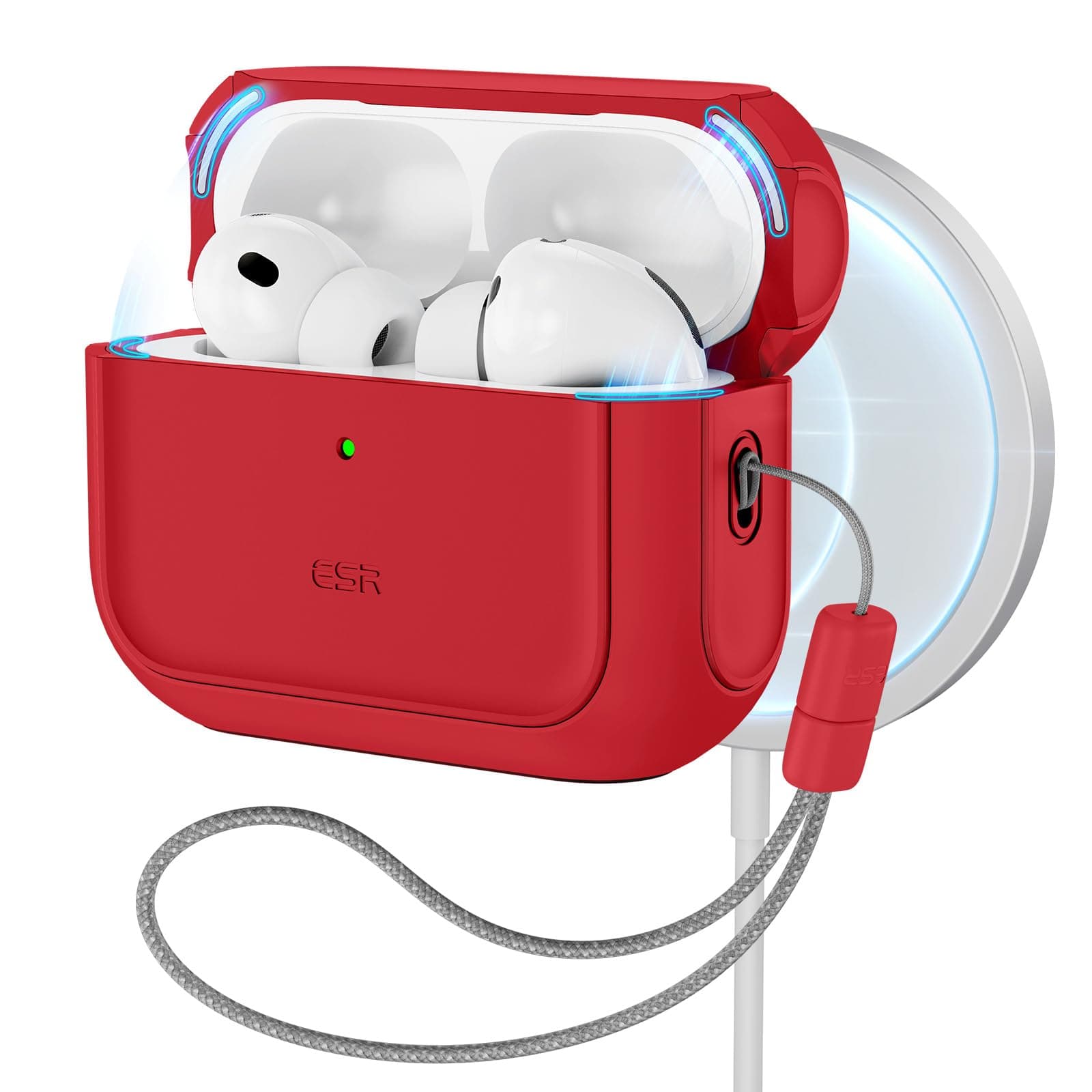 ESR Hülle für AirPods Pro 3, kompatibel mit AirPods Pro 3. Generation (2025), MagSafe-kompatibel, Vollschutz-Hülle mit Handschlaufe, Rot