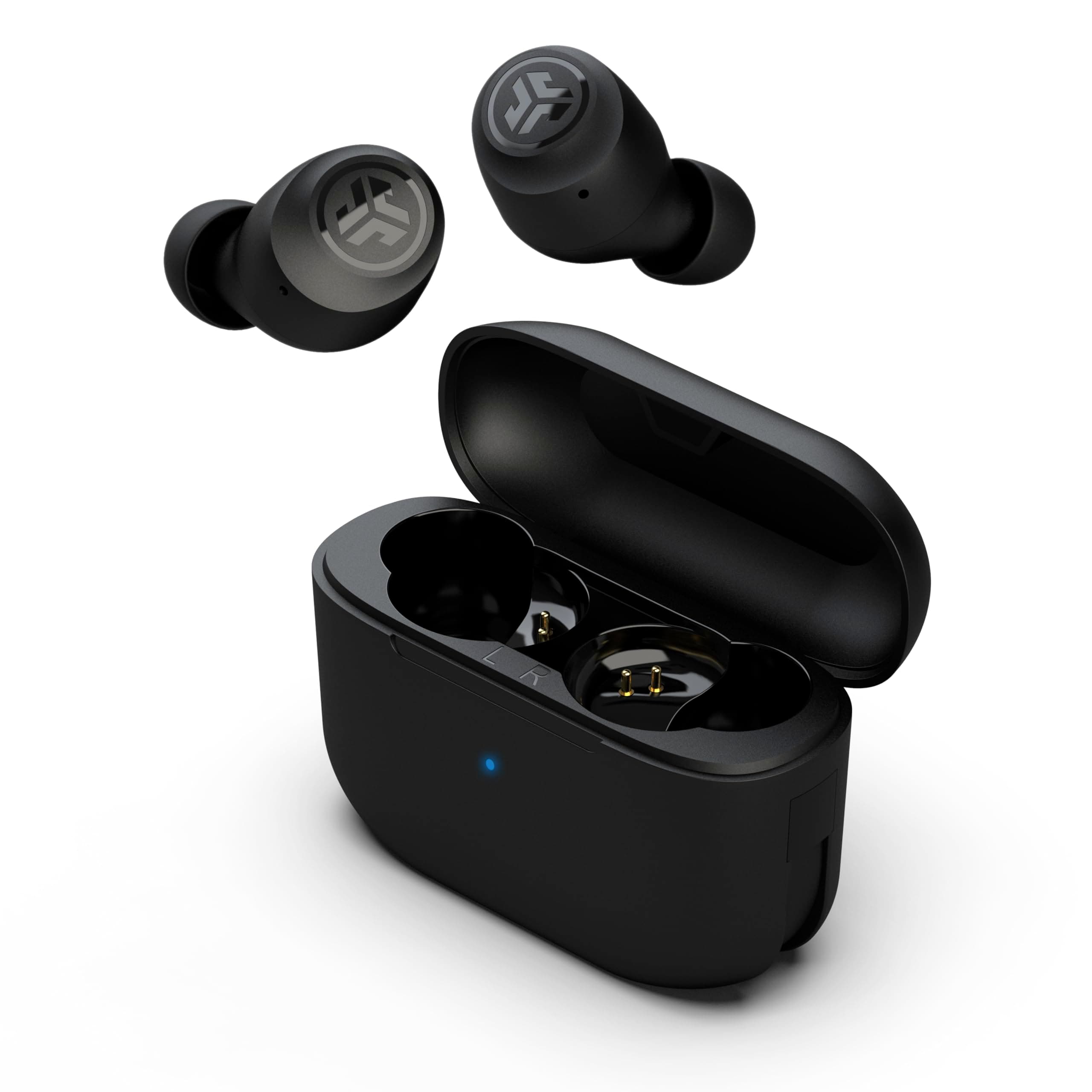 JLab Go Air Pop+ Cuffie Bluetooth In Ear Piccole, Auricolari Senza Fili, 35H+ di Autonomia, IP55 True Wireless Earbuds con Microfono, Applicazione, Dual Connect, Custodia Ricarica, Nero Mezzanotte