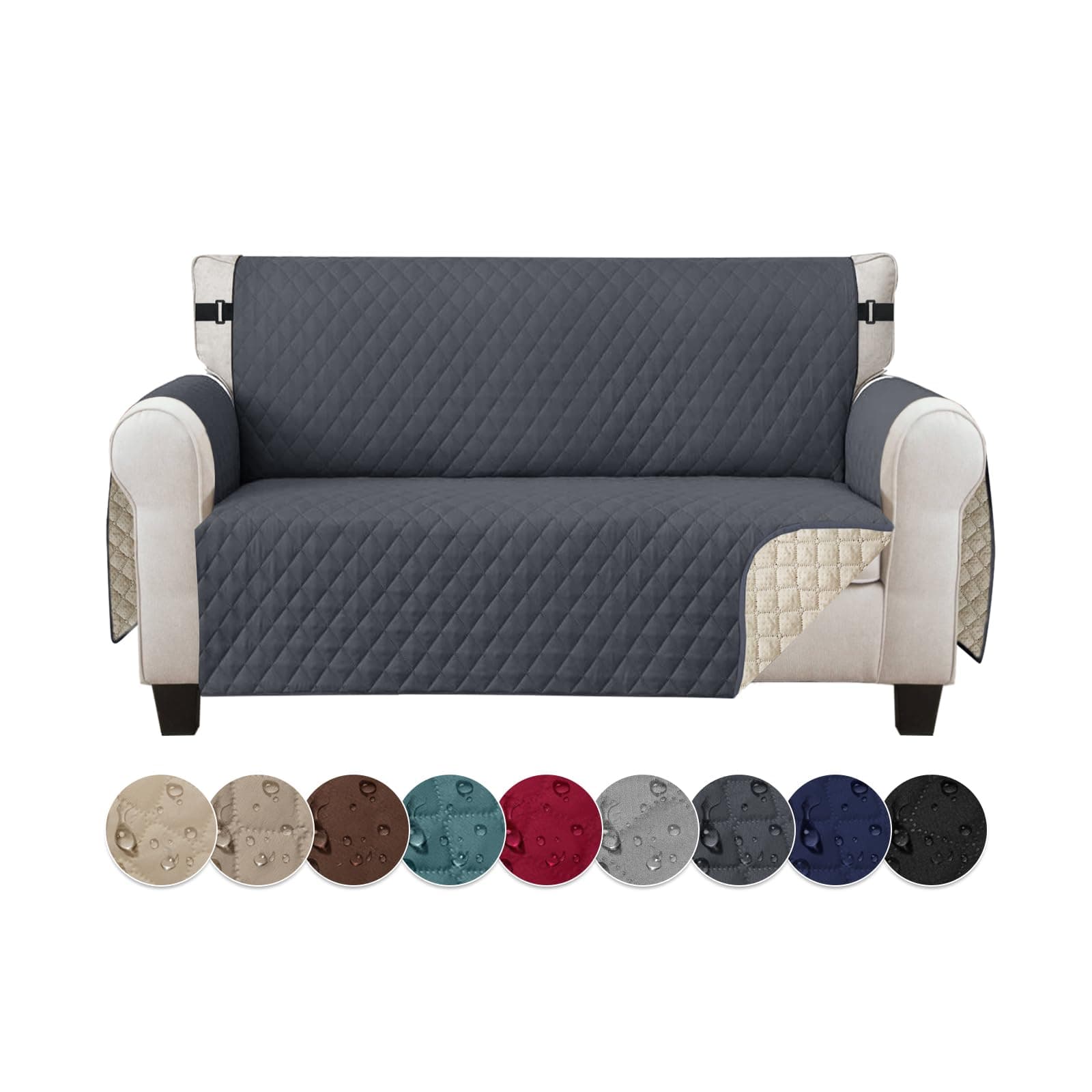 Jaotto Copridivano 2 Posti Impermeabile Copri Divano con Braccioli Fodere Copridivano Trapuntato con Tasche Laterali Copridivano Impermeabile per Animali,Grigio Scuro