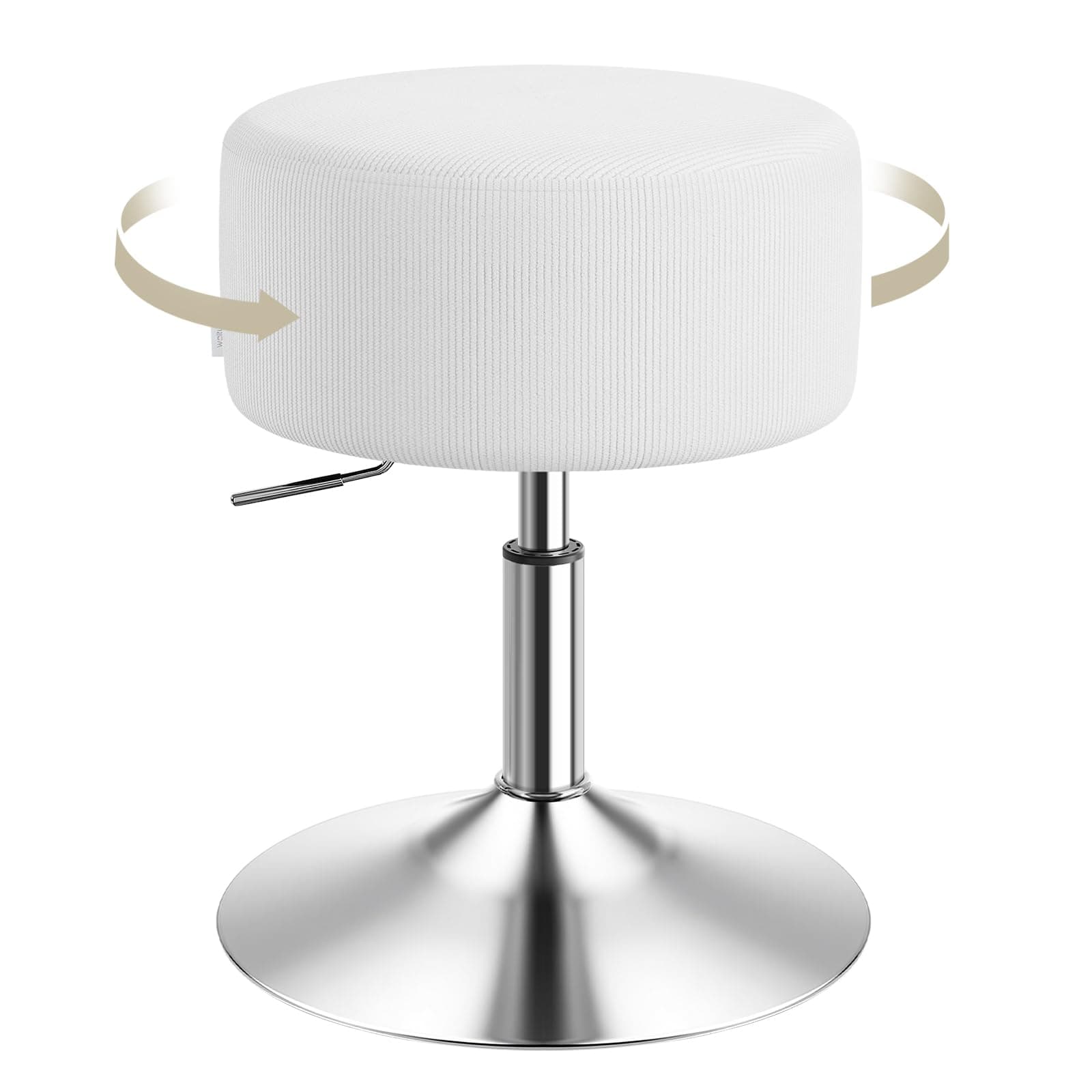 WOLTU Schminktisch Hocker, Schminkstuhl, Barhocker Rund, Höhenverstellbar, 360° Drehbar mit Verdickter Polsterung, Kunstleder Bequemstuhl für Schminktisch, Schlafzimmer, Esszimmer, Weiß, BH14ws-1