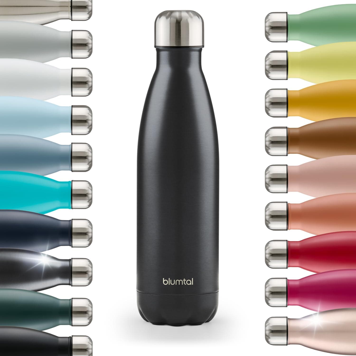 Blumtal Trinkflasche 500 ml Edelstahl - auslaufsichere Isolierflasche - BPA-freie Trinkflasche kalt & warm - doppelwandige Insulated Bottle - rostbeständige Isolierflasche Metall Schwarz