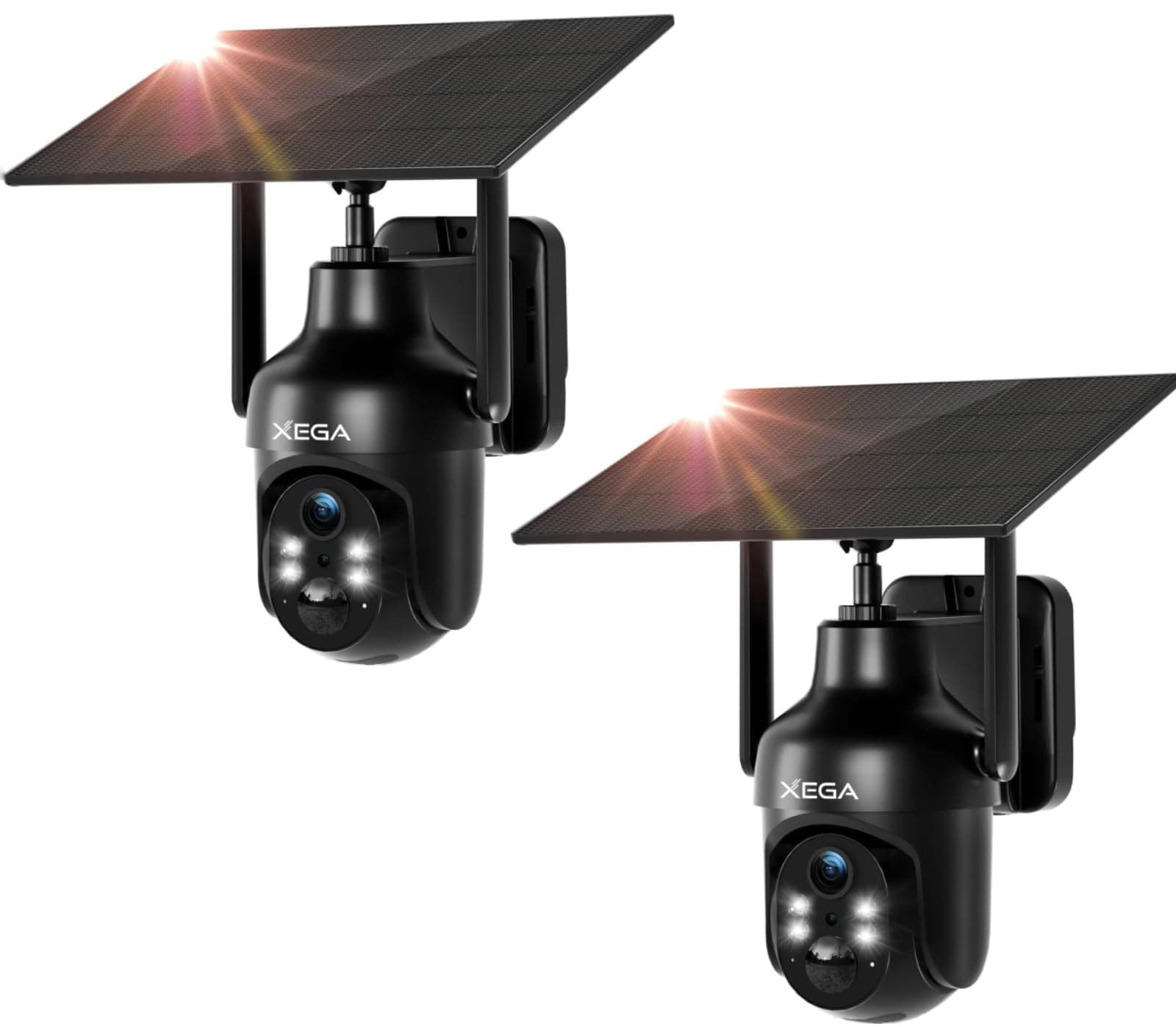 Xega 2 Pièces Caméra Surveillance WiFi Extérieure sans Fil, 2K 3MP Solaire Camera Vision Nocturne Couleur, HD PTZ IP Caméra, Détection Mouvement PIR, Étanche IP66, Audio Bidirectionnel, 2,4GHz
