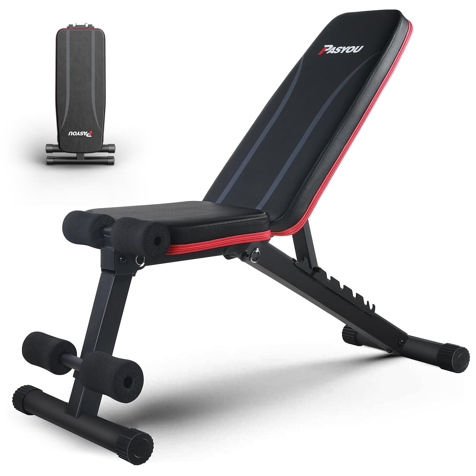 PASYOU Banc de Musculation Pliable, Banc Musculation Complet Inclinable Réglable, Multifonction 7 in 1 Banc Abdominaux Entrainement Complet du Corps Fitness，230Kg capacité de poids PA300