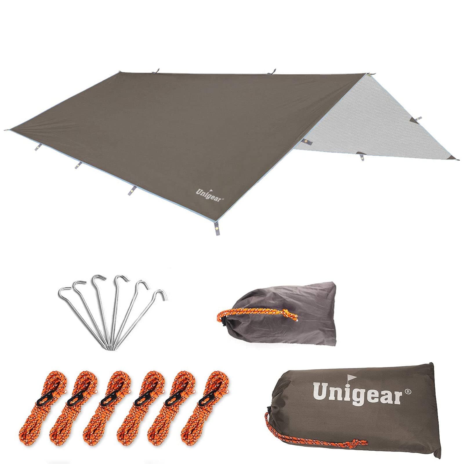 Unigear Bâche de Tente imperméable pour hamac avec œillets, piquets 6/8, Cordes 6/8, Protection Contre la Pluie, Protection Solaire, compacte pour extérieur, Camping, randonnée, hamac