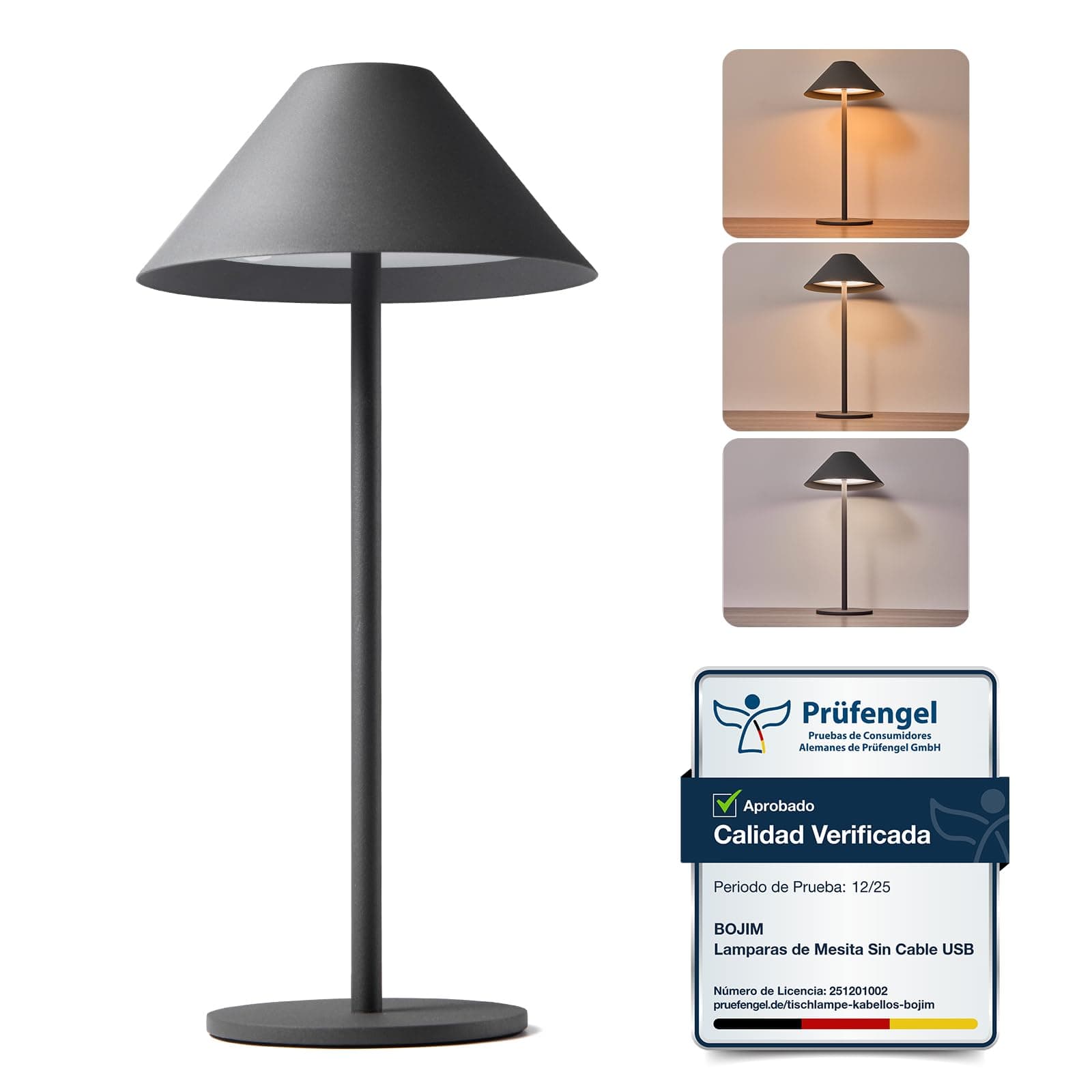 Bojim Lamparas de Mesita de Noche Mesa Sin Cable, Lámparas LED Recargable con USB Inalambrica, Lamps Luz Tactil Table de Bateria, Candeeiro para Exterior Portatil Interior, IP54, Metal, Gris