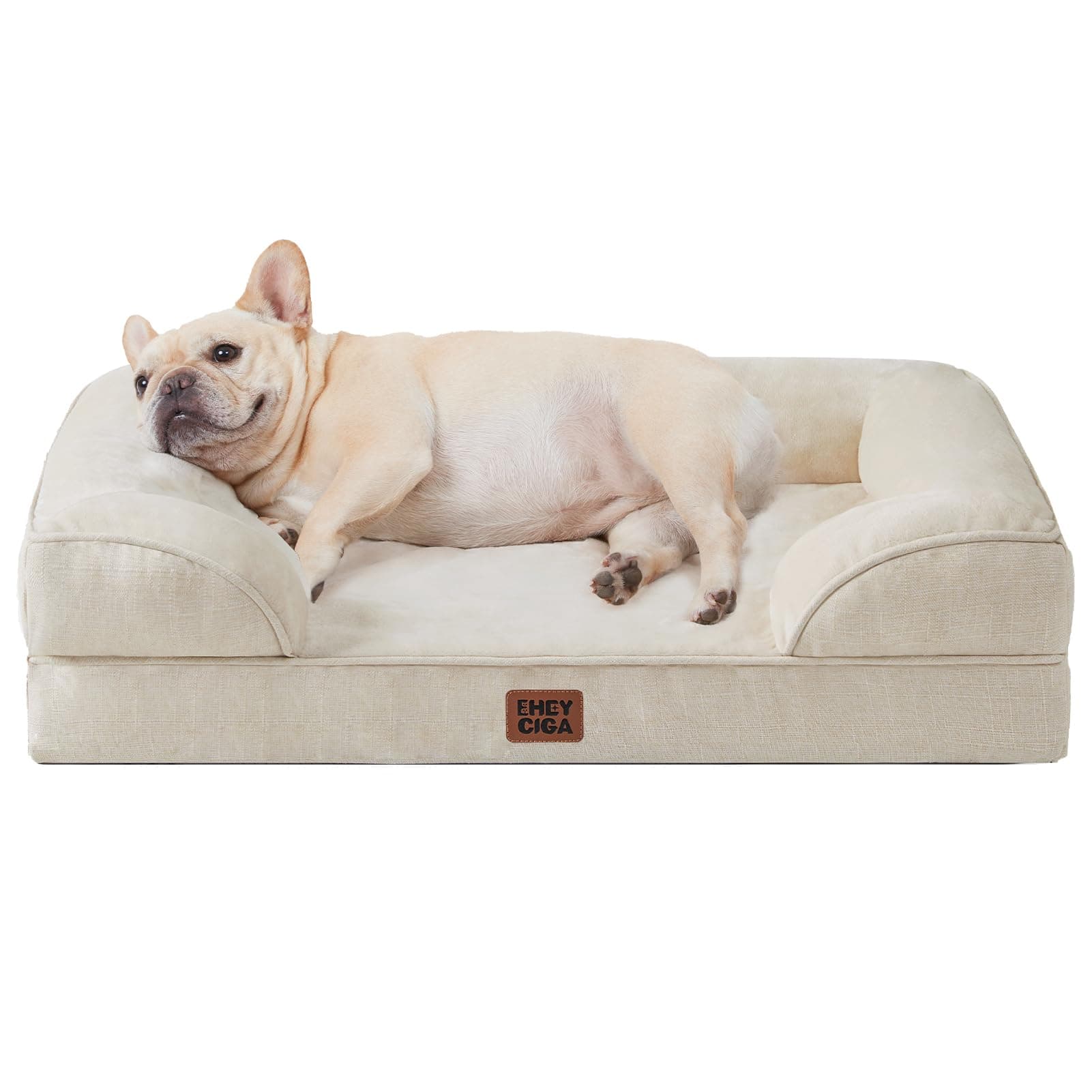 EHEYCIGA Cama Perros Medianos 76x51x16cm, Cama Perros Pequeños Impermeable Lavable con Espuma Viscoelástica, Sofá Perro Desmontable, Beige