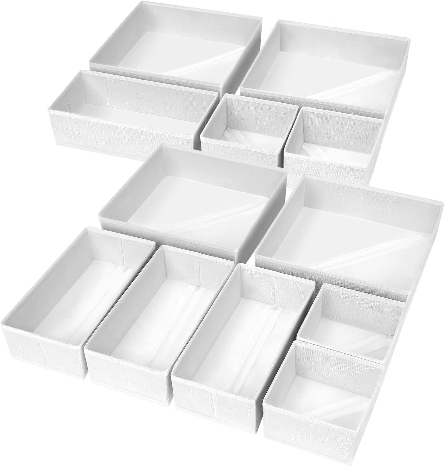 DIMJ Organizador Cajones Juego de 12 Cajas Almacenaje Plegables de Tela Para Guardar Ropa, Organizadores de Cajones No Tejidos, Calcetines, Ropa Interior, Blanco