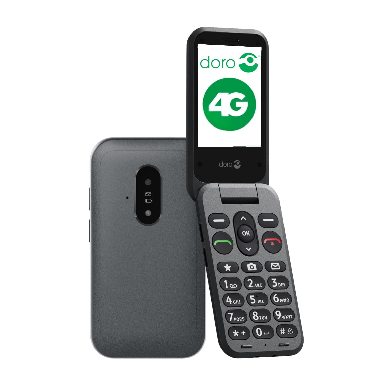 Doro - Téléphone À Clapet Leva E20 4G Seniors - Grand Écran 2,8", Touches Contrastées, Son Fort & Clair, HD Voice, Caméra, Touche Secure - Noir