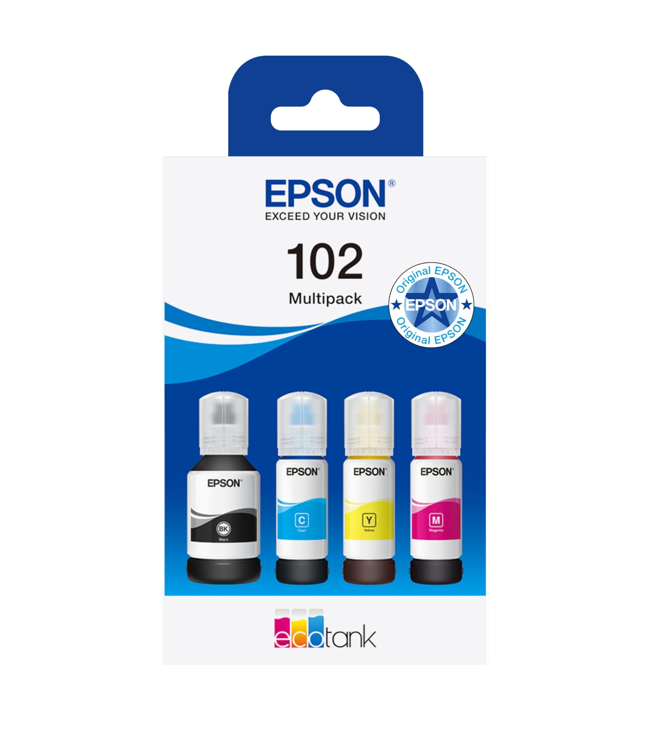 Epson EcoTank 102 Original Tintenflaschen | 4x Farb-Multipack - Schwarz, Cyan, Magenta, Gelb | Markenqualität Für Optimale Ergebnisse