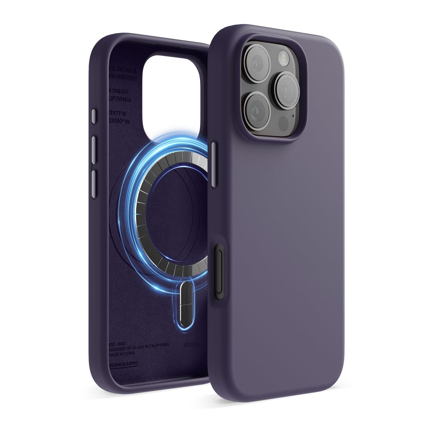 elago Cover Magnetica in Silicone Compatibile con iPhone 16 Pro Cover 6.3 pollici Compatibile con tutti gli accessori MagSafe - Magneti Integrati, Silicone a Presa Morbida, Antiurto (Viola Scuro)