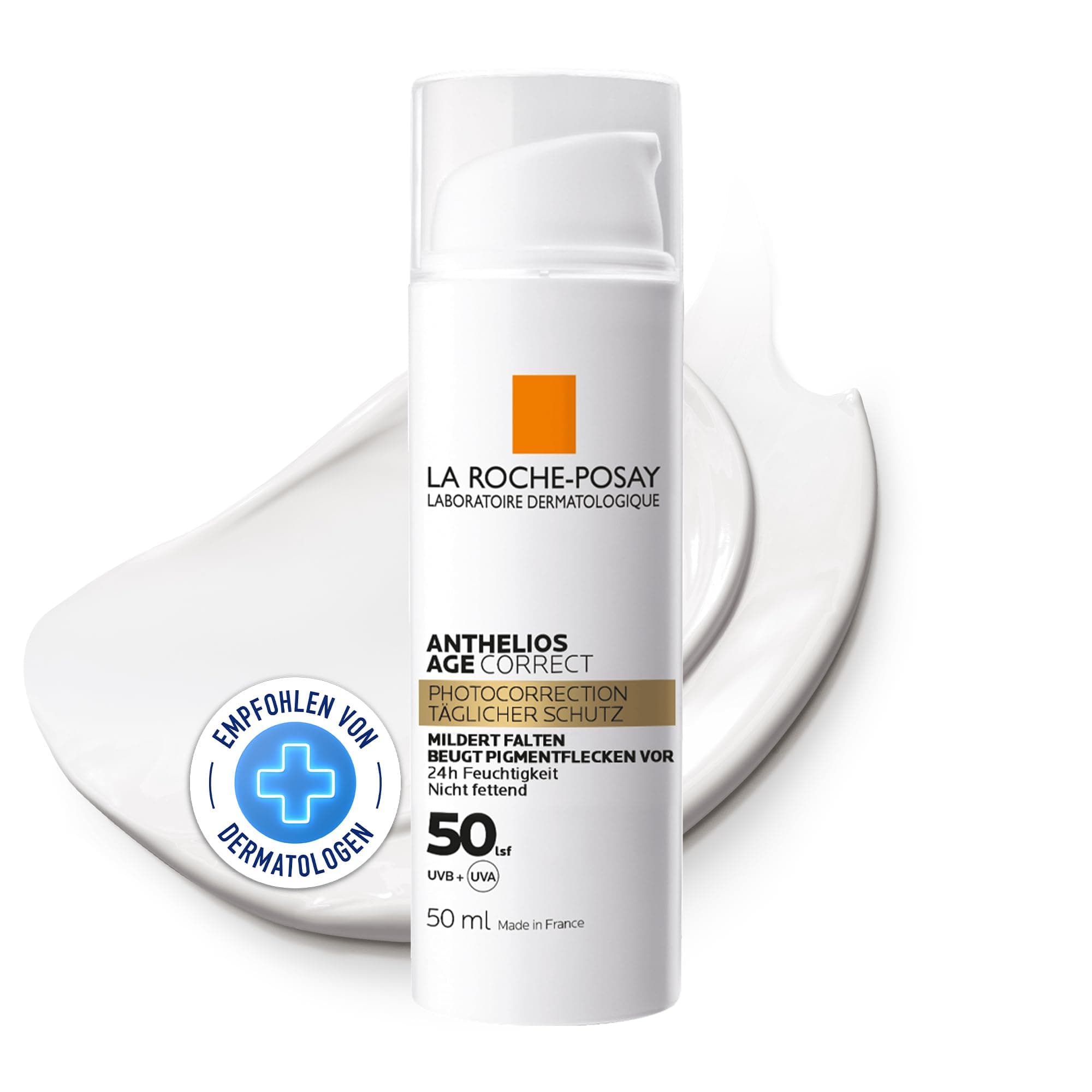La Roche Posay Anthelios Age Correct, Feuchtigkeitsspendende Anti-Age Tagescreme mit LSF50 für reife, empfindliche Haut, Beugt lichtbedingter Hautalterung vor, Mit Niacinamid und Phe-Resorcinol, 50 ml