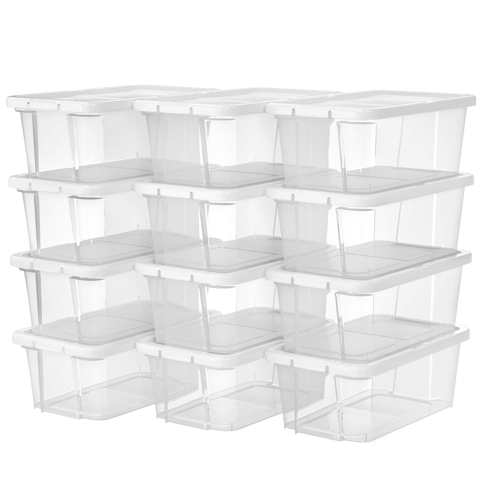 SONGMICS 12er Set Aufbewahrungsbox mit Deckel, Schuhaufbewahrung Speicherbox Transparent Mit Deckel Kunststoff für Schuhe bis Größe 41 LSP12WT