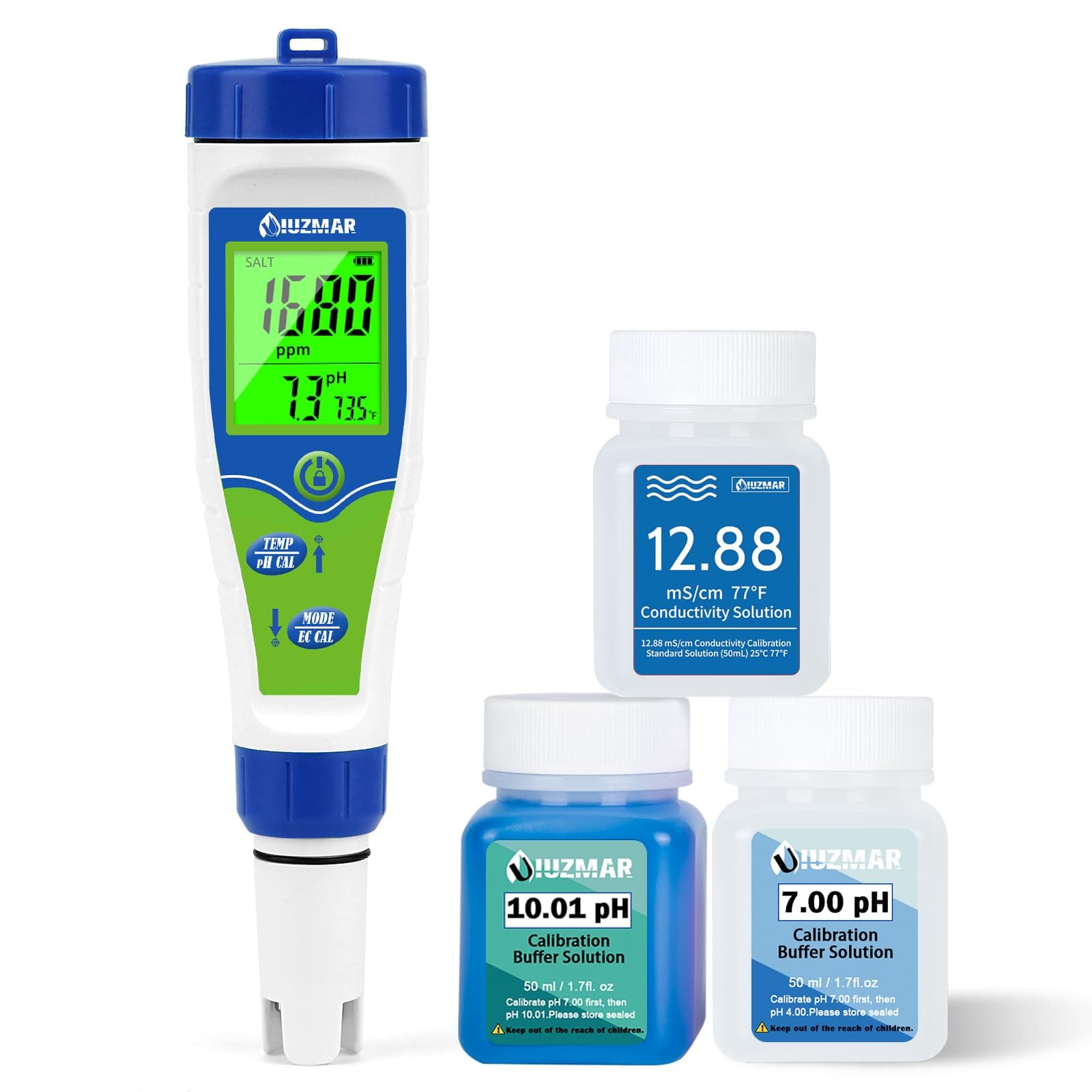 UIUZMAR pH Mètre Numérique Analyseur de Salinité Testeur Sel et pH Testeur pH Piscine Electronique 5 en 1 pH Salinité TDS EC Température Mètre pour Piscine au Sel Spa Aquarium Hydroponiques