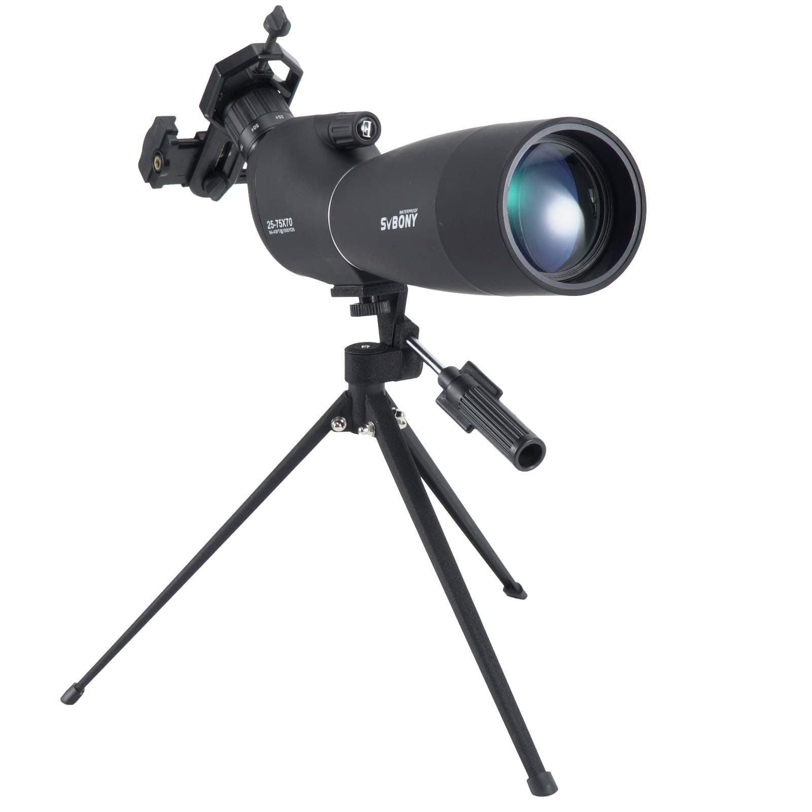 Svbony SV28 - Vista Larga, 25-75x70 con trípode, HD BAK4 Prisma FMC Lens Longue-View con Adaptador telefónico para Tiro al Objetivo, Tiro con Arco, observación de Aves, Luna