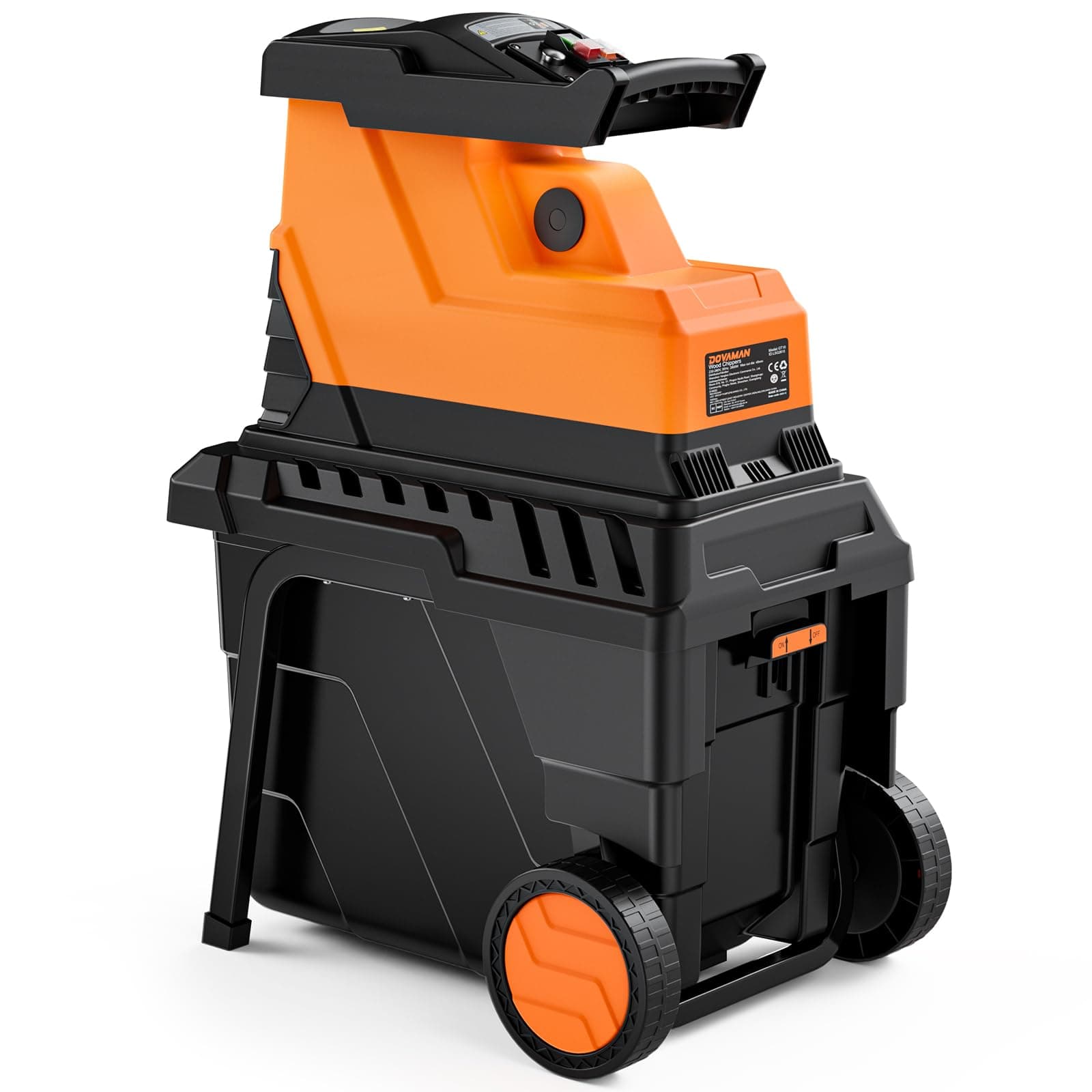 DOVAMAN GT10 Trituradora de Ramas, Motor 2800W sin Escobillas, Rodillo de 8 Dientes, Hasta 45mm, Caja 55L, Silenciosa, Ideal para Jardines - con Protección de Sobrecarga