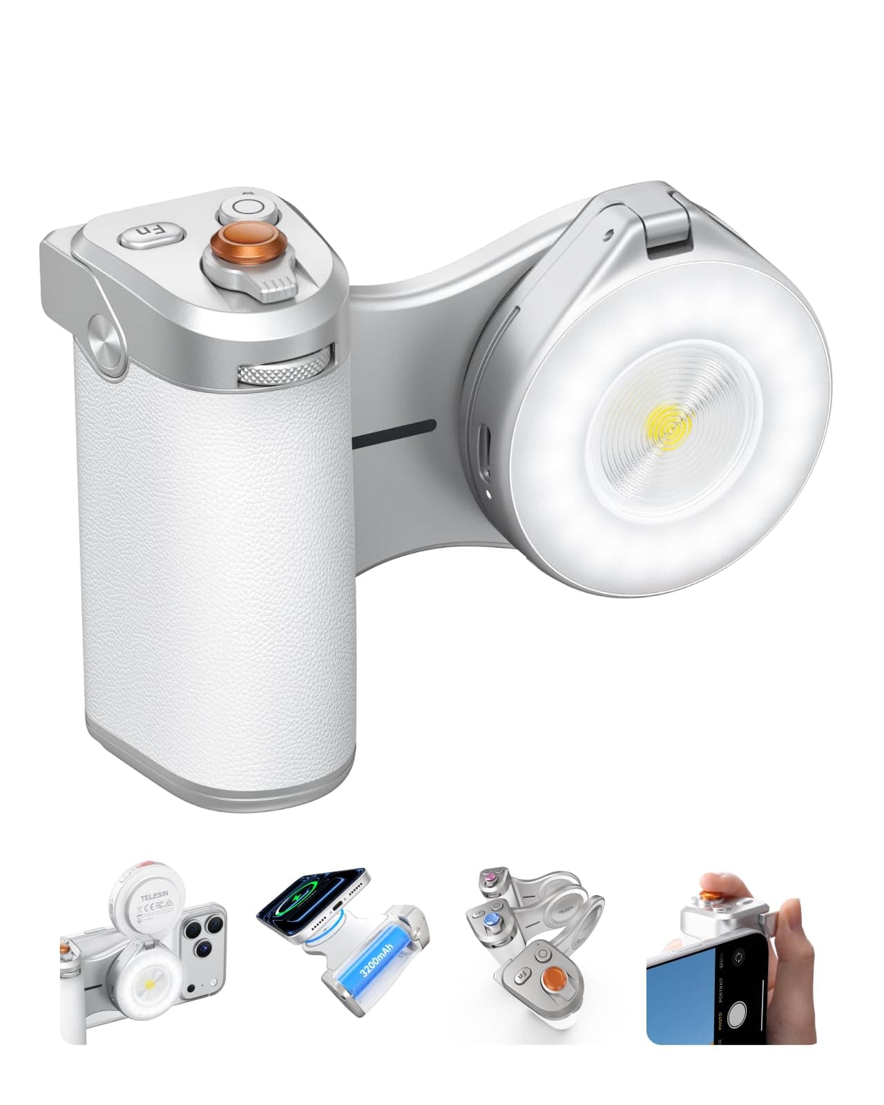 TELESIN Pro Imaging Master Grip + Flash Selfie pour iPhone & Android | Poignée Ergonomique Style DSLR, MagSafe Magnétique avec 3200 mAh, Flash 5000 lux | Kit créateur Pro pour Vlogs, Youtube, TikTok
