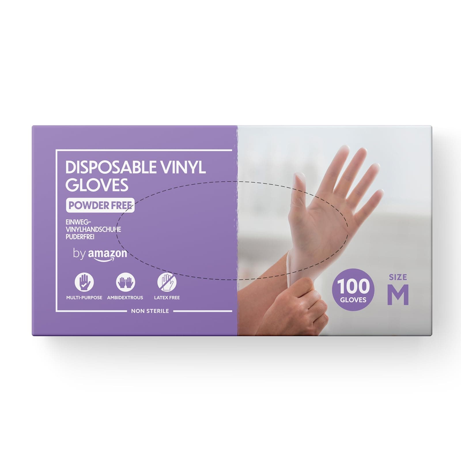 by Amazon - Gants en vinyle jetables, Taille M, lot de 100, Transparent
